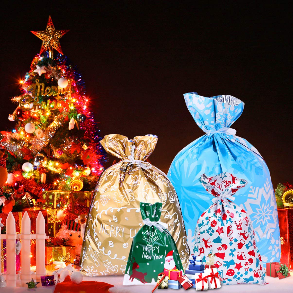 30Pcs Christmas Drawstring Bags Set - Holiday Party Favor Bags, Treat & Candy Wrapping Bags for Xmas Gifts, Stocking Stuffers, Classroom Rewards & Secret Santa Gifts
