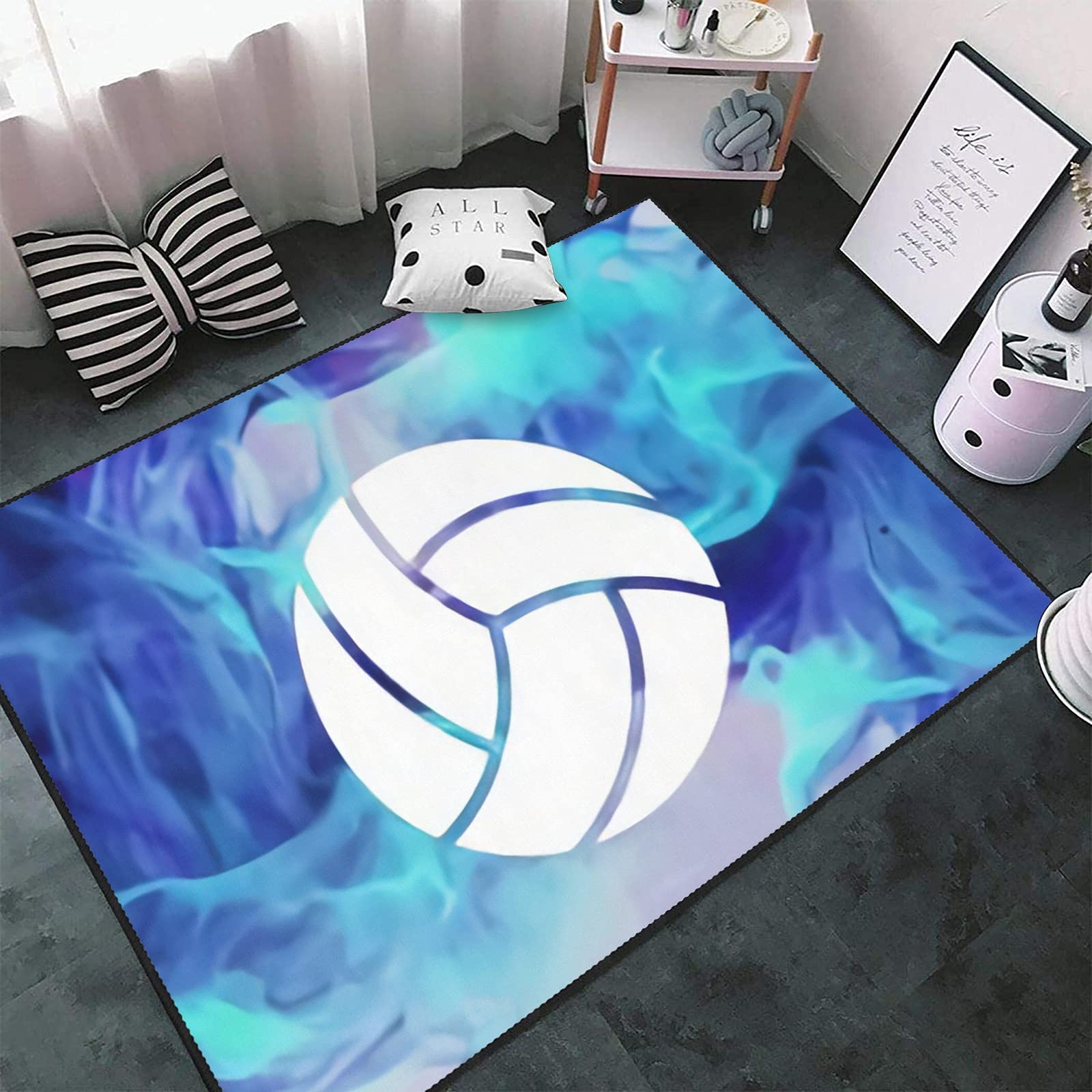 Premium Volleyball Area Rug 4'x5.2' - Indoor Outdoor Play Mat for Kids Nursery Living Room