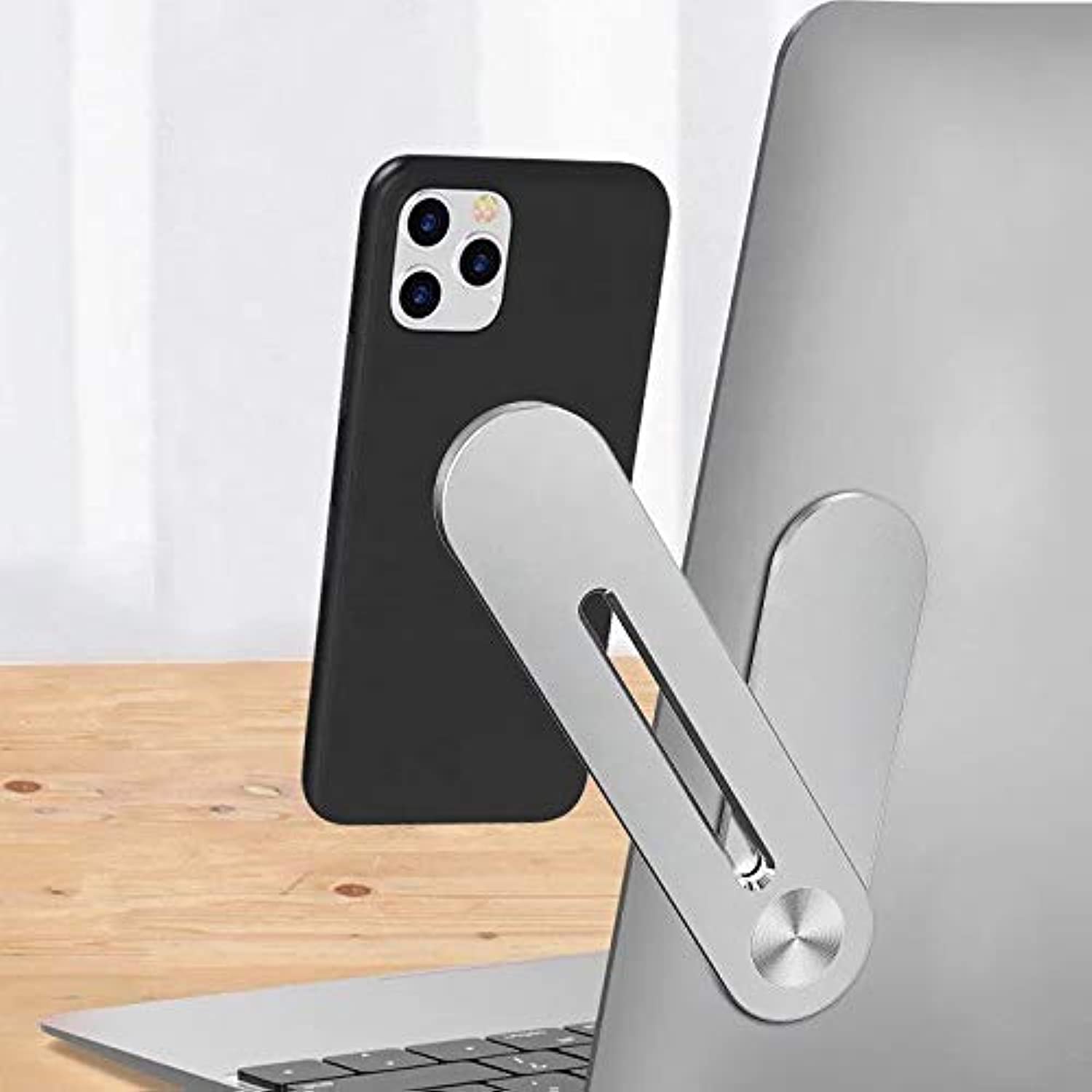 Adjustable Magnetic Phone Holder for Laptop & Tablet - Foldable, Slim & Portable Smartphone Stand - Secure Mount for Work, Study & Video Calls (Silver) | Perfect for Home Office, Online Classes & Hands-Free Viewing