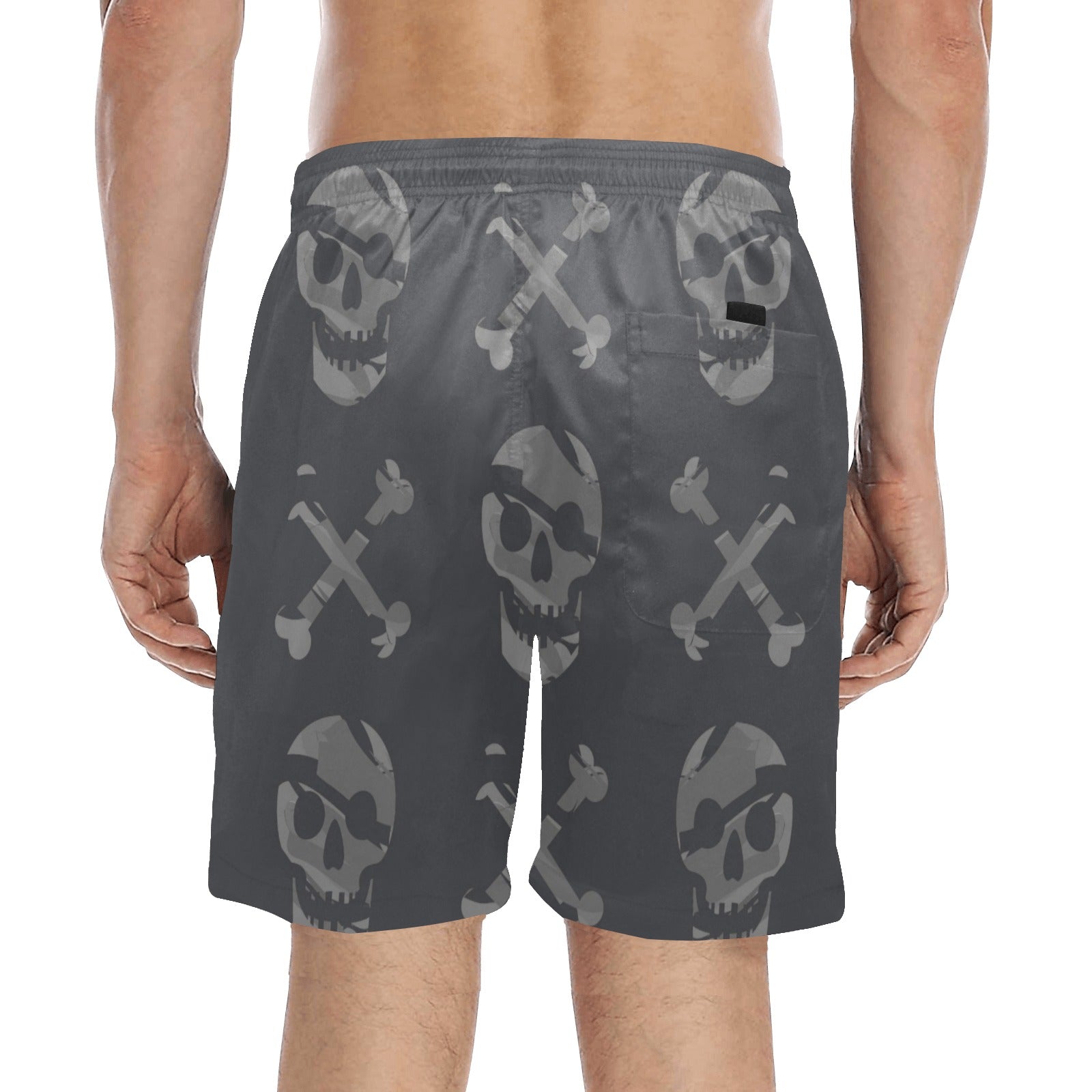 Faded Skulls and Crossbones Beach Shorts for Men - Comfortable Swim Trunks with Pockets - Perfect for Swimming, Surfing, and Summer Vacations