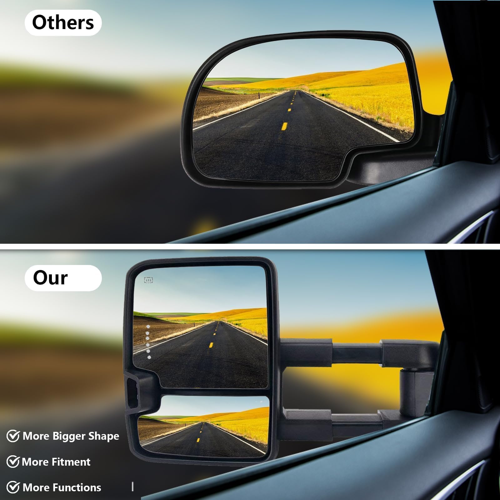Heated Amber Signal Towing Mirrors Replacement for 2014-2018 Chevrolet Silverado & GMC Sierra 1500/2500/3500 HD Power Pickup Truck - Black Pair (Perfect for Off-Roading, Towing Trailers & Enhanced Night Visibility)