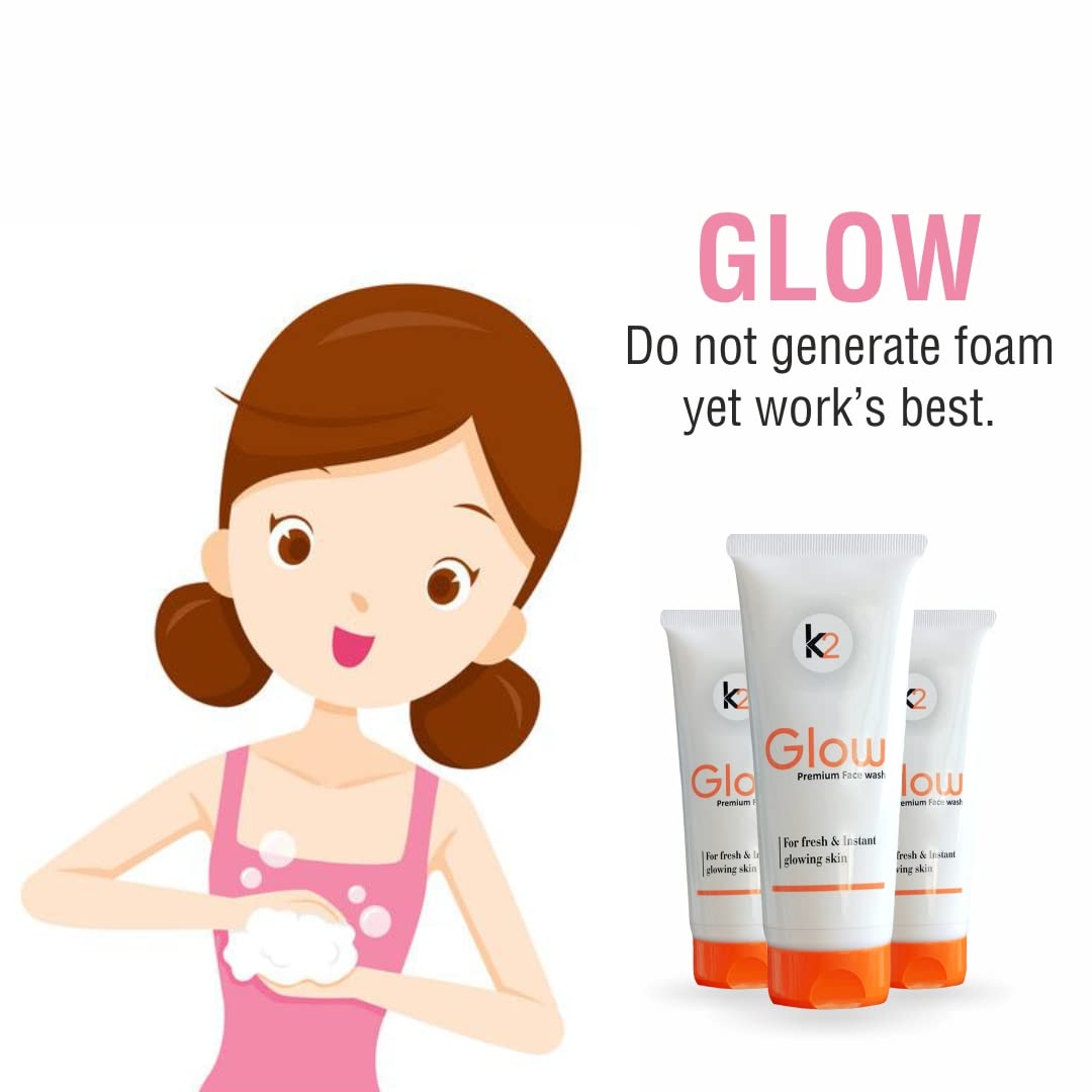 K2 Glow Premium Face Wash for Instant Fairness, Bright & Glowing Skin - All Skin Types - Paraben-Free 100g - Perfect for Daily Skincare & Radiant Complexion