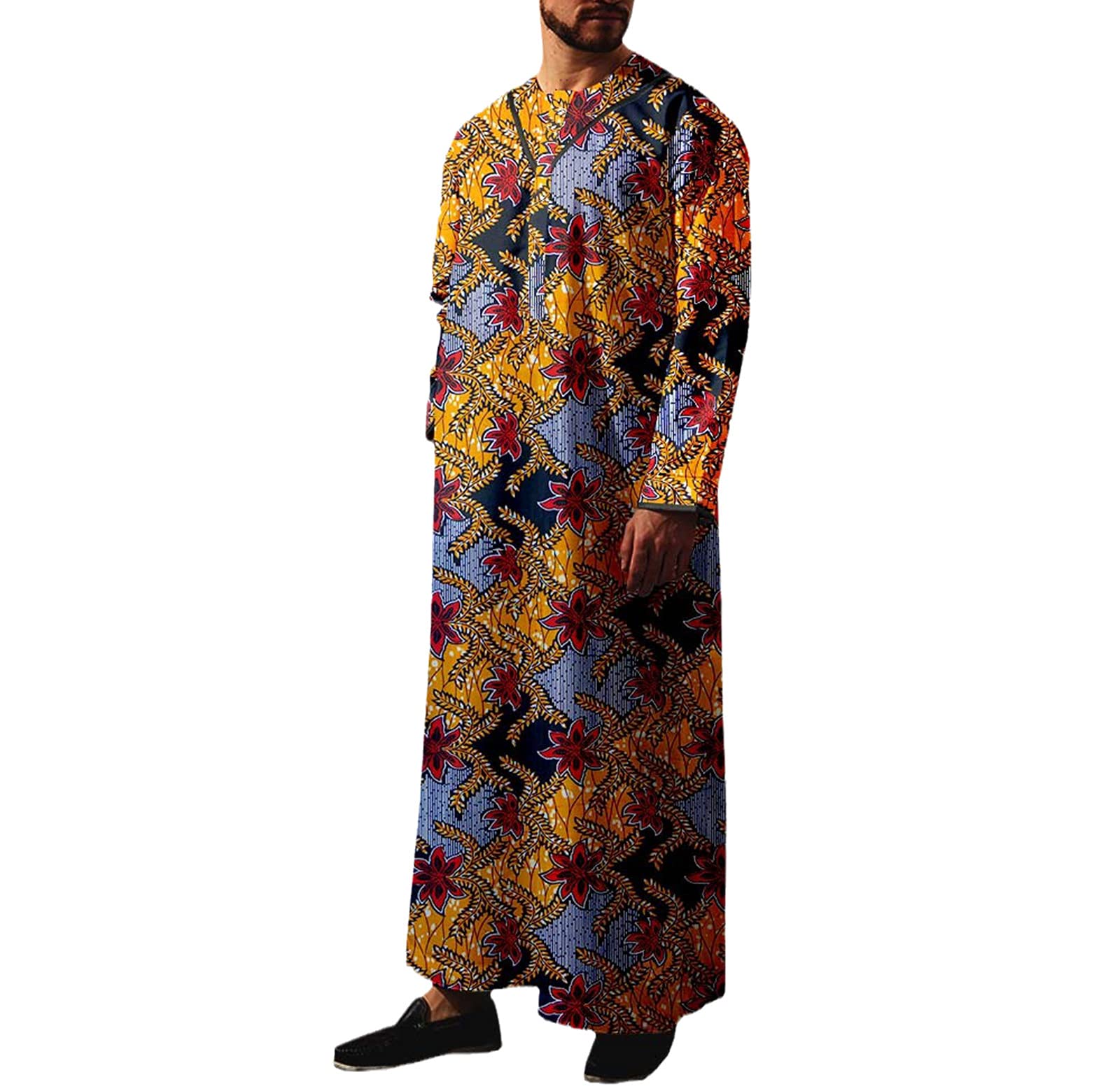 **Men's Ankara Print Dashiki Long Coat - Comfortable Plus Size African Robe with Long Sleeves for Casual Wear, Cultural Events & Festivals**