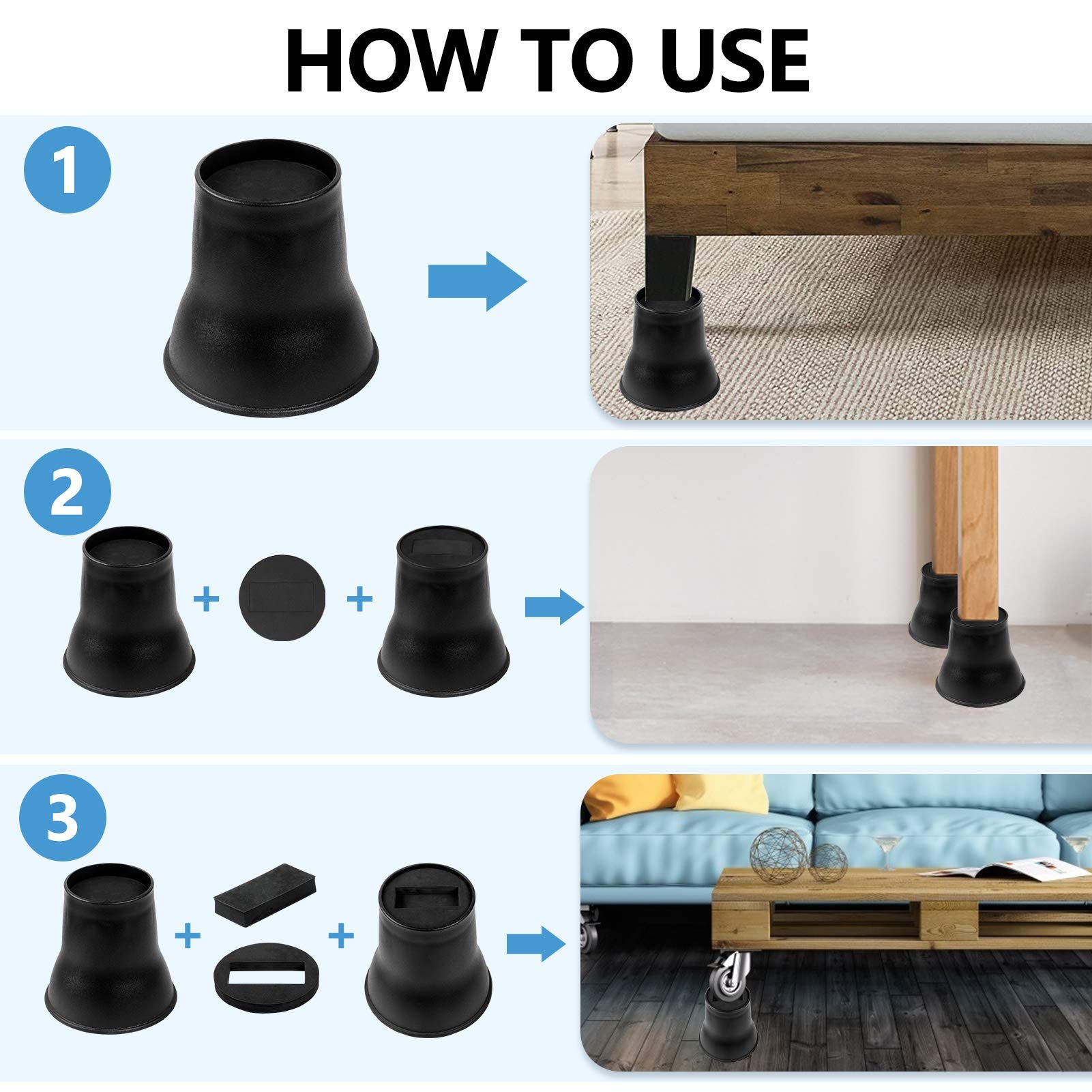 BTSD-home Adjustable Bed Risers 8 Pack - 3