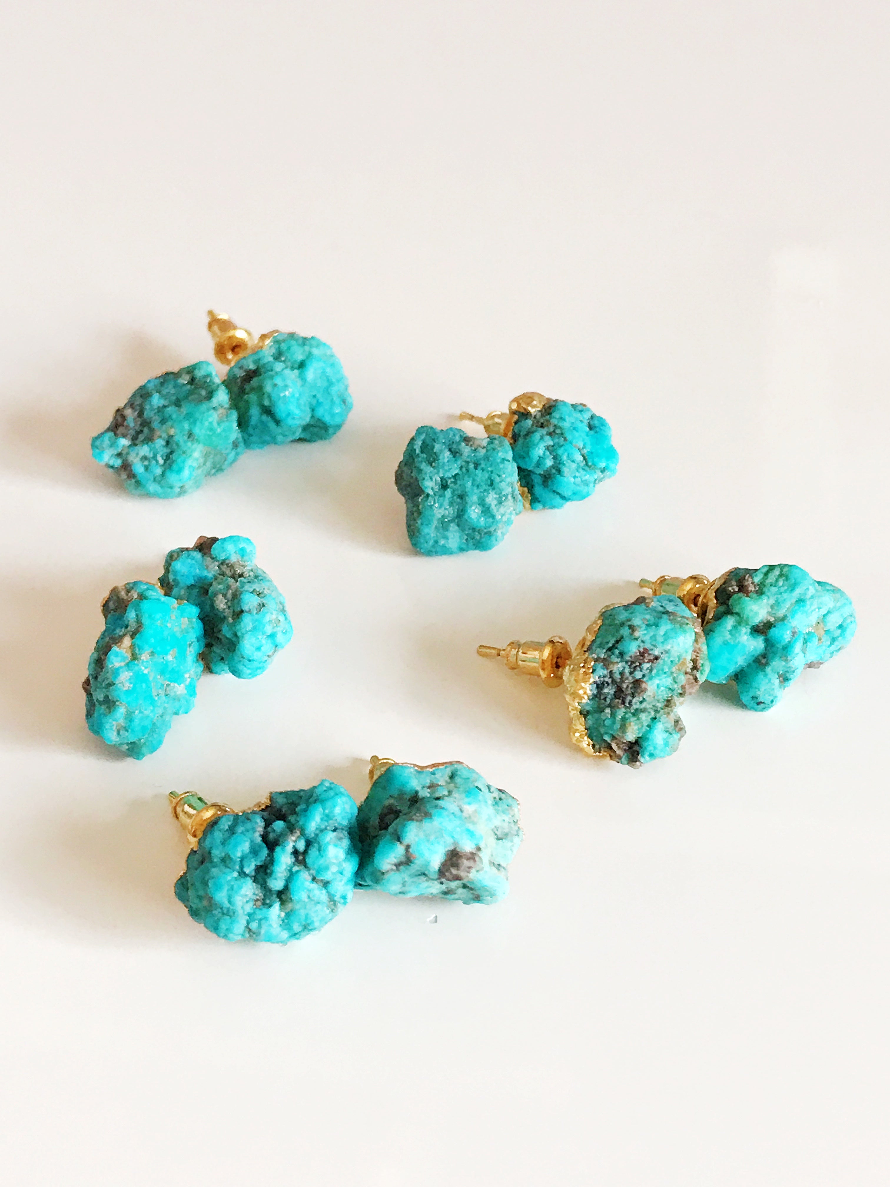Natural Raw Turquoise Stud Earrings (E433) – Handmade Boho Jewelry for Women, Gift for Her, Everyday Wear & Special Occasions