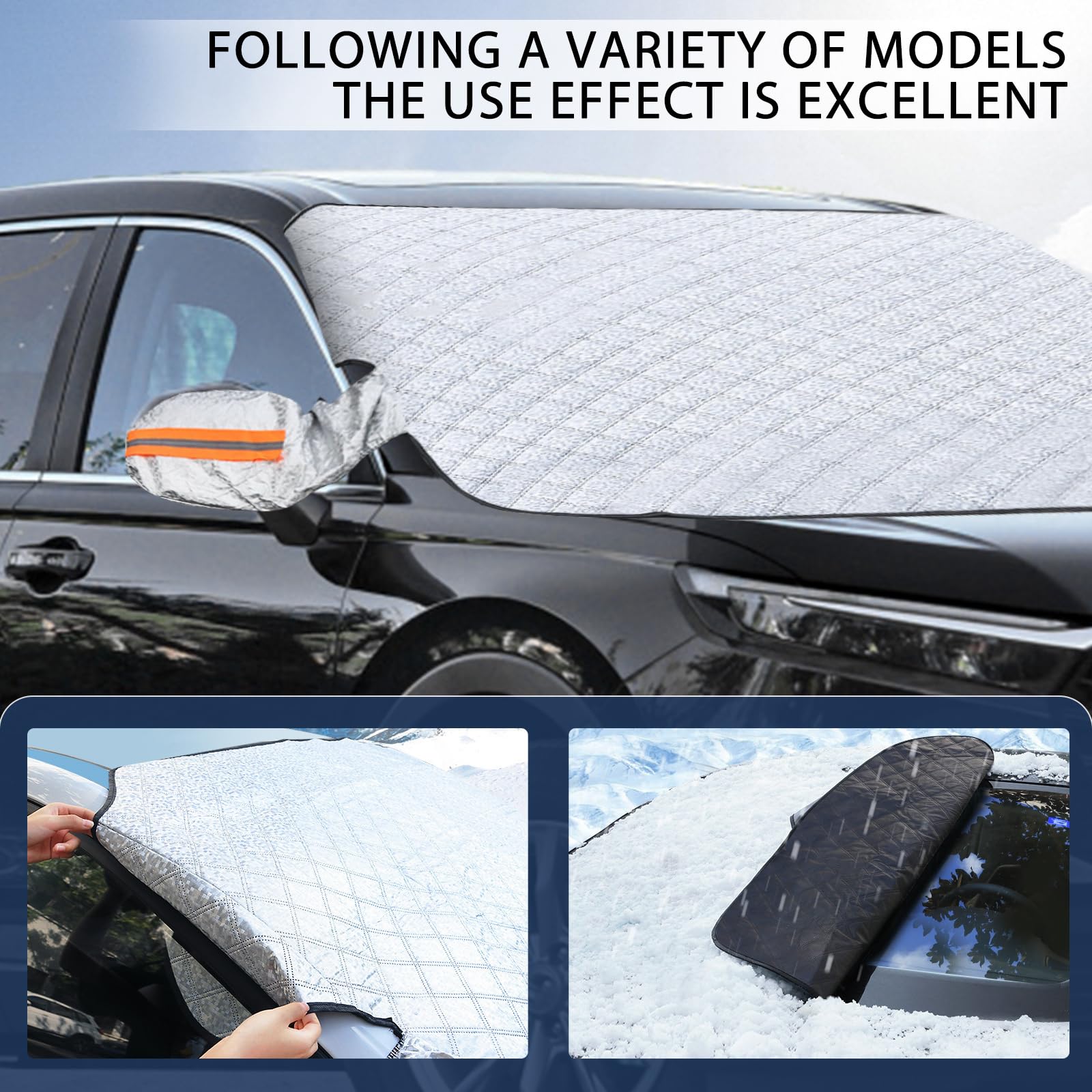 **Heavy Duty Windshield Cover for Ice and Snow Protection - Universal Fit for Cars, Trucks, SUVs & Vans with Side Mirror Covers | Winter Car Accessories for Extreme Weather**    *(Perfect for Overnight Parking, Snow Storms, and Freezing Temperatures to Keep Your Windshield Clear and Frost-Free)*