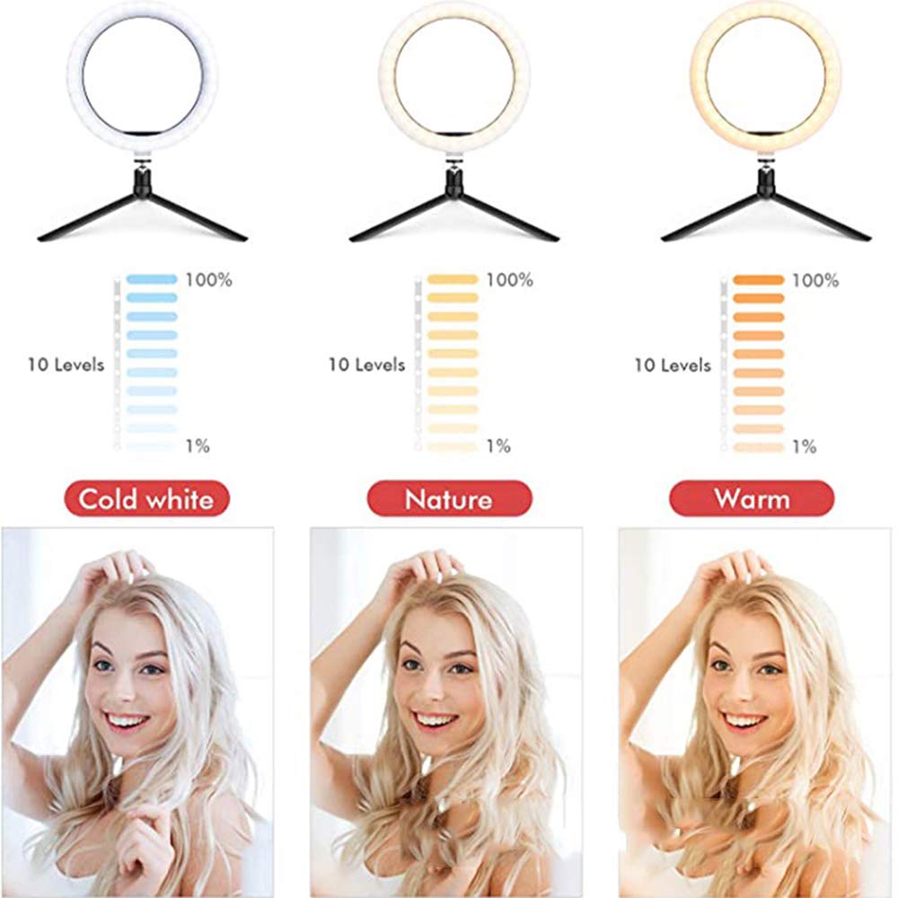 10 Inch LED Ring Light with Adjustable Tripod & Phone Holder - Dimmable Selfie Light for YouTube, TikTok, Live Streaming - 360° Rotation for Perfect Lighting (Ideal for Makeup, Vlogging, Video Calls)