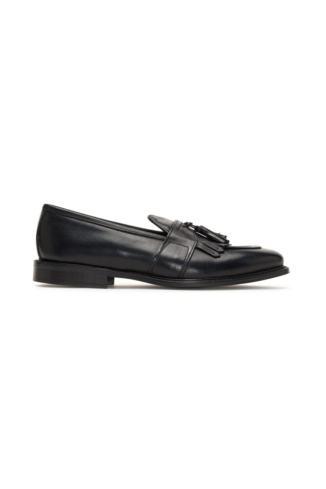 Premium Black Italian Leather Loafers with Tassel & Fringe - Classic Men's Dress Shoes for Business, Office & Formal Occasions (Style 1301)