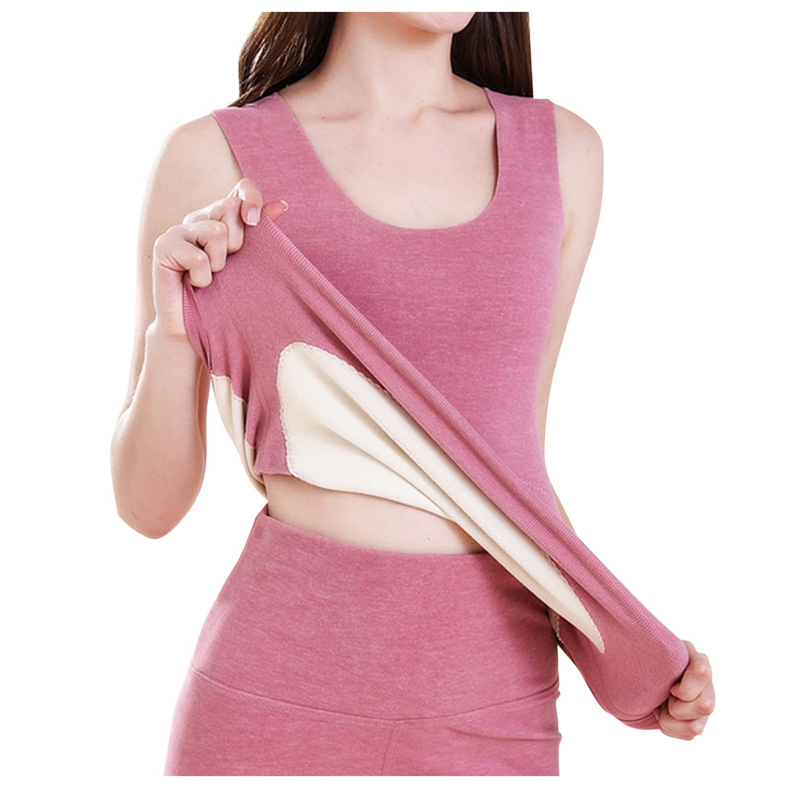 Women's Fleece-Lined Thermal Underwear Tops - Soft Lined O-Neck Tank Tops for Winter Warmth | Perfect for Layering, Cold Weather & Outdoor Activities