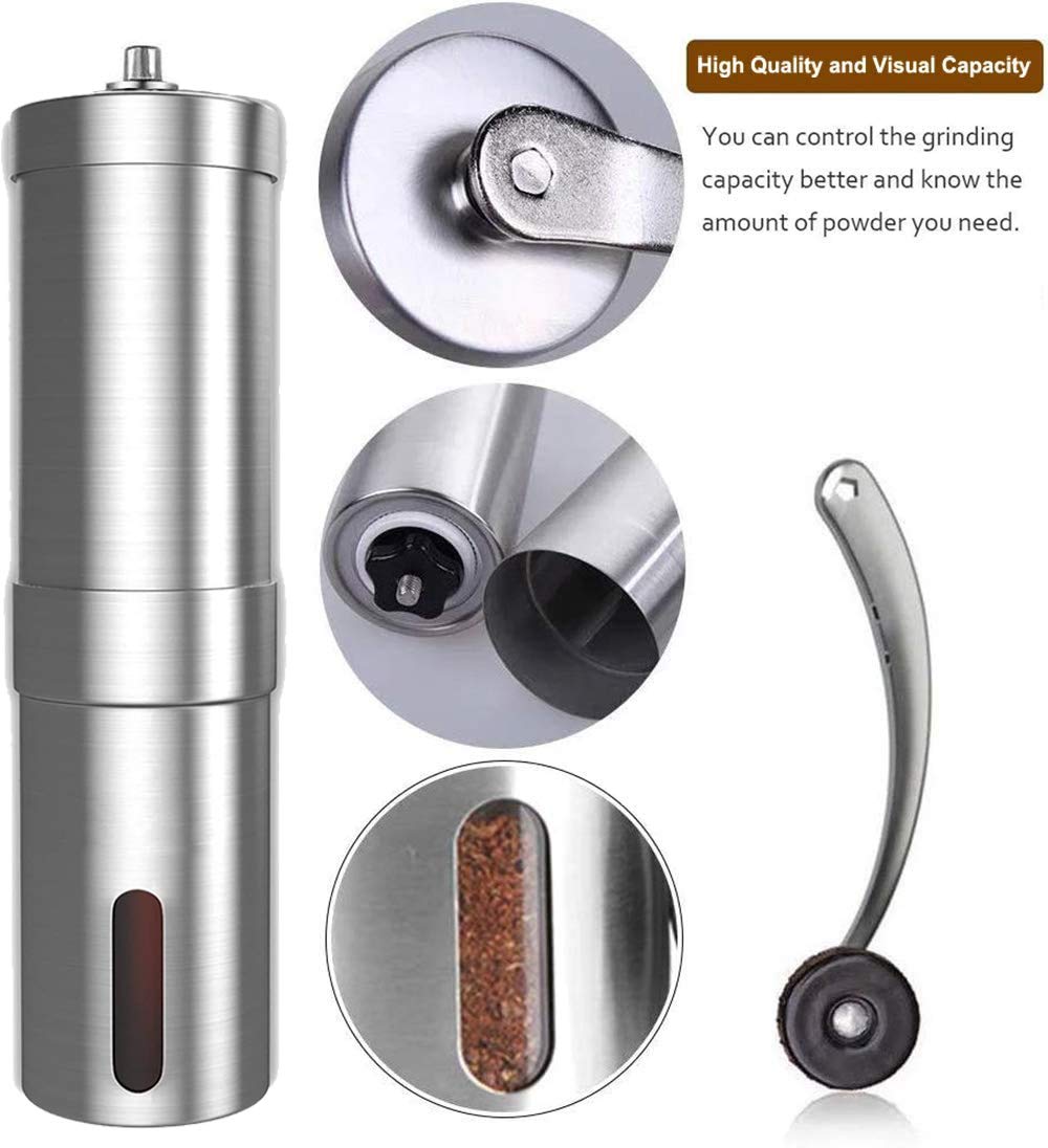 Premium Manual Coffee Grinder - Adjustable Ceramic Burr Mill for Espresso, French Press & Drip Coffee | Portable Hand Crank Coffee Bean Grinder with Stainless Steel Body | Perfect for Home, Camping & Travel Brewing