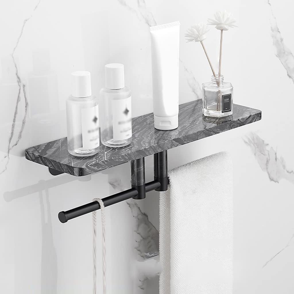 Black Marble Copper Bathroom Storage Organizer - Cosmetic & Towel Rack for Countertop, Washstand - 30CM with Rod (Black+Black) | Perfect for Small Space Organization, Bathroom Decor & Makeup Storage