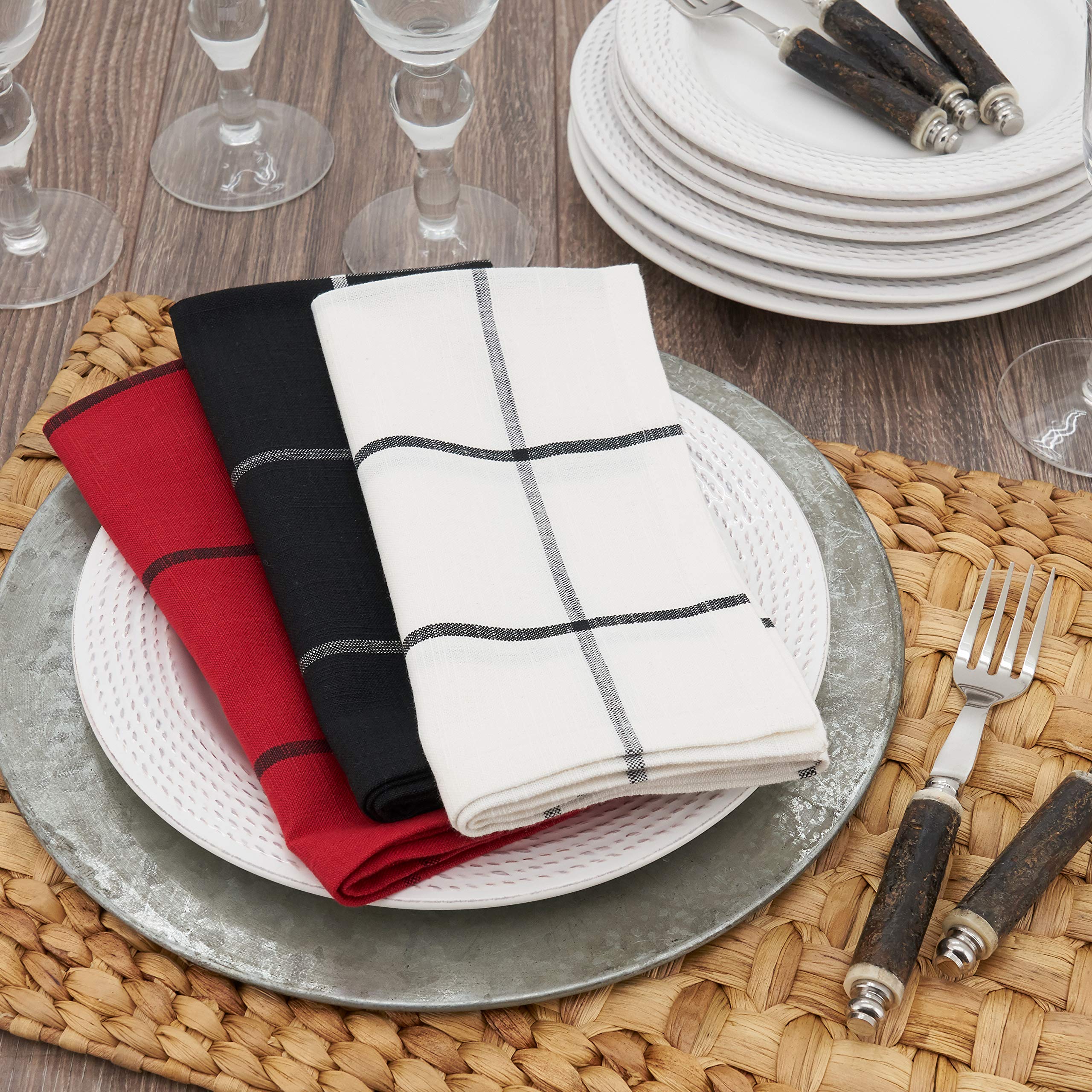 Premium Windowpane Plaid Cotton Table Napkins - Set of 4 - Elegant Dinner Party & Holiday Table Decor - Perfect for Thanksgiving, Christmas & Formal Dining