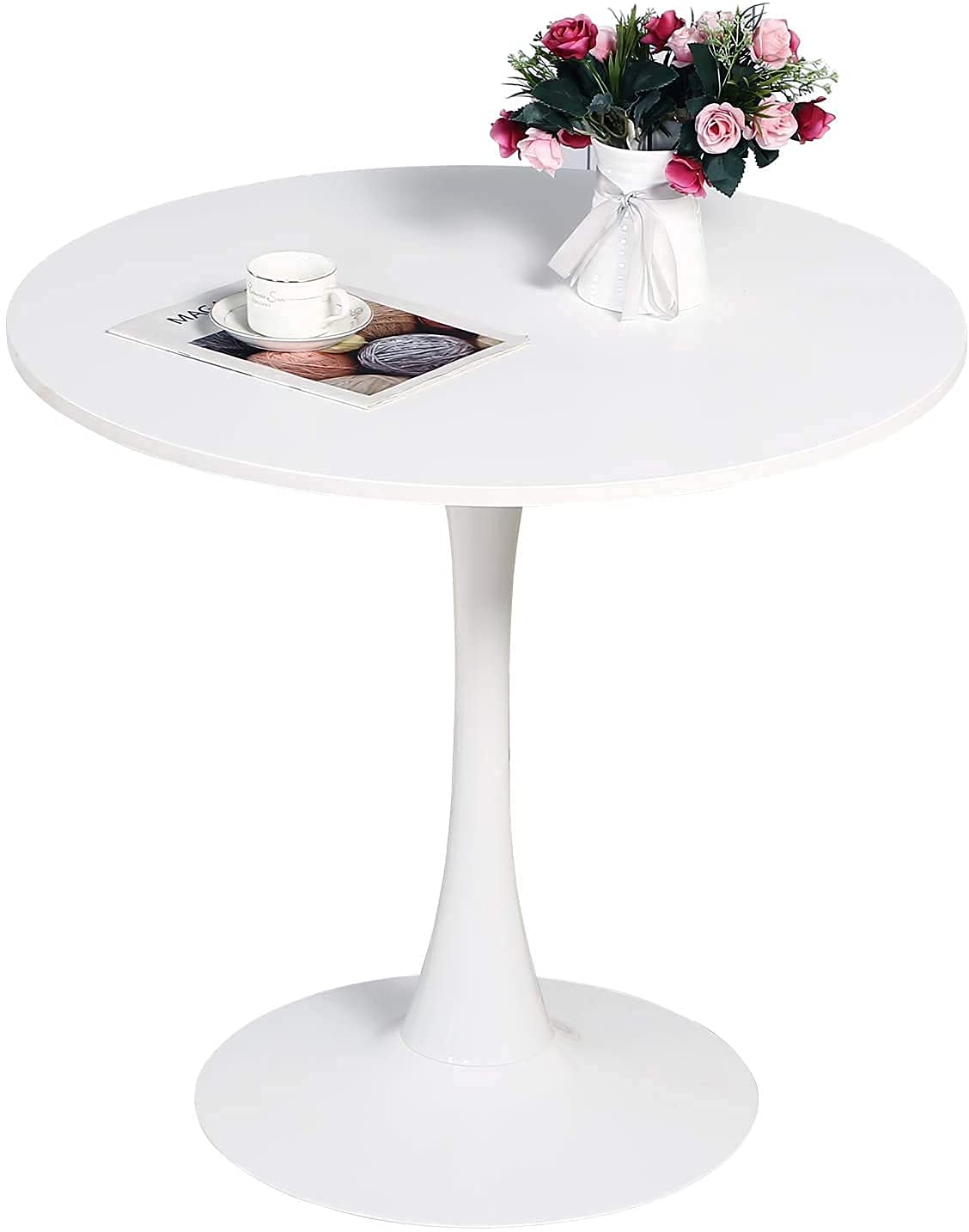 Modern Round White Tulip Dining Table with MDF Top - 31.5