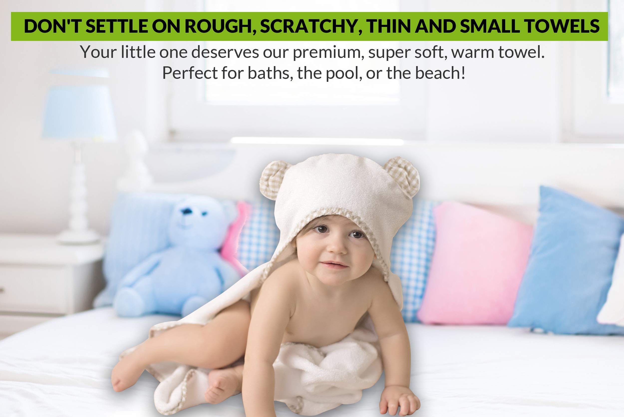 Channing & Yates Premium Organic Baby Towel Set - Ultra Soft Viscose Bamboo Hooded Bath Towel & Washcloth for Newborns & Toddlers - Gender Neutral Baby Shower Gift (Beige/White) - Perfect for Bath Time, Swimming & Spa Days