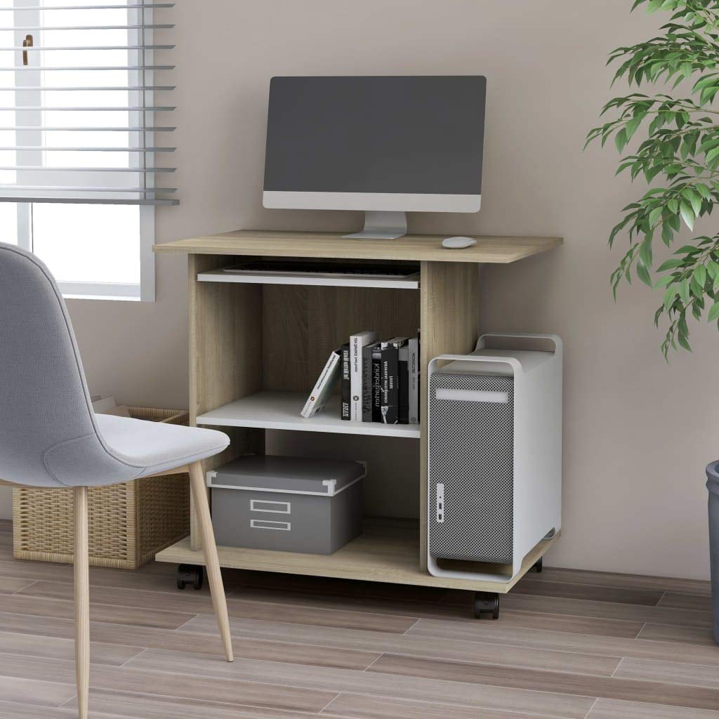 Modern Computer Desk for Home & Office - Large Study Desk with Dressing Table Function, White & Sonoma Oak Finish, 31.5