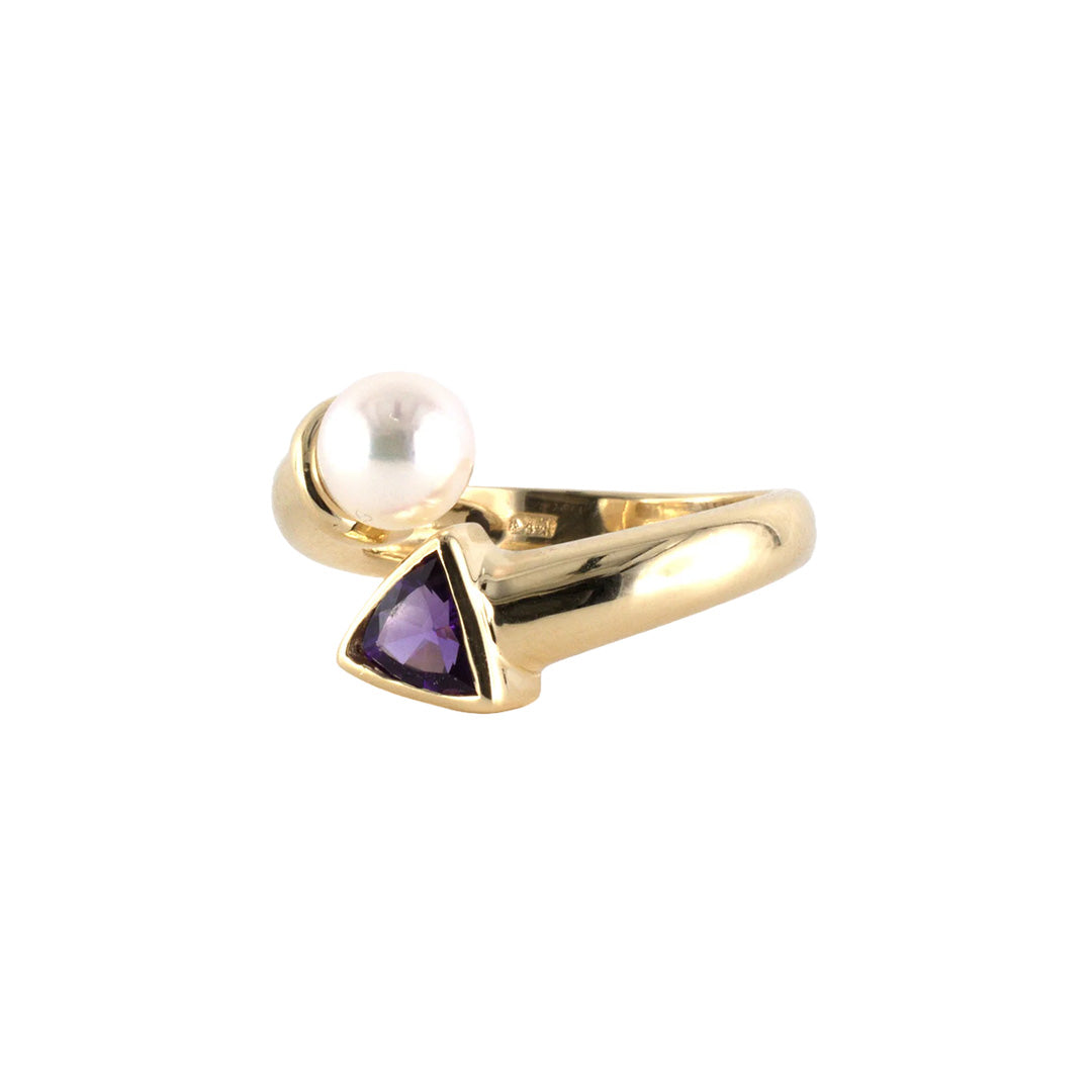 Elegant Amethyst & Pearl Bypass Ring for Women - Dainty Purple Gemstone & White Pearl Jewelry - Perfect for Weddings, Anniversaries & Special Occasions