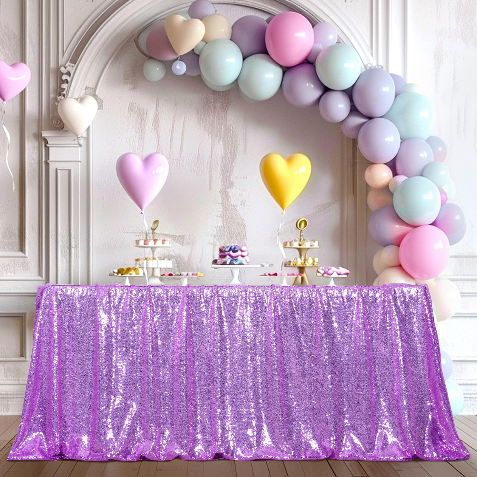 Poise3EHome 60x102 Inch Lavender Sequin Tablecloth - Sparkly Rectangle Fabric Table Cover for Birthday, Wedding, Party, Baby Shower & Christmas Decorations - Perfect for Holiday Dinners, Special Events & Festive Home Decor