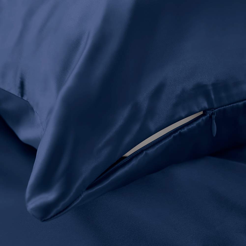 THXSILK 100% Mulberry Silk Pillowcase for Hair & Skin Care - 25 Momme Luxury Silk Pillow Cover with Hidden Zipper - King Size Navy Blue - Perfect for Anti-Frizz, Wrinkle Prevention & Beauty Sleep