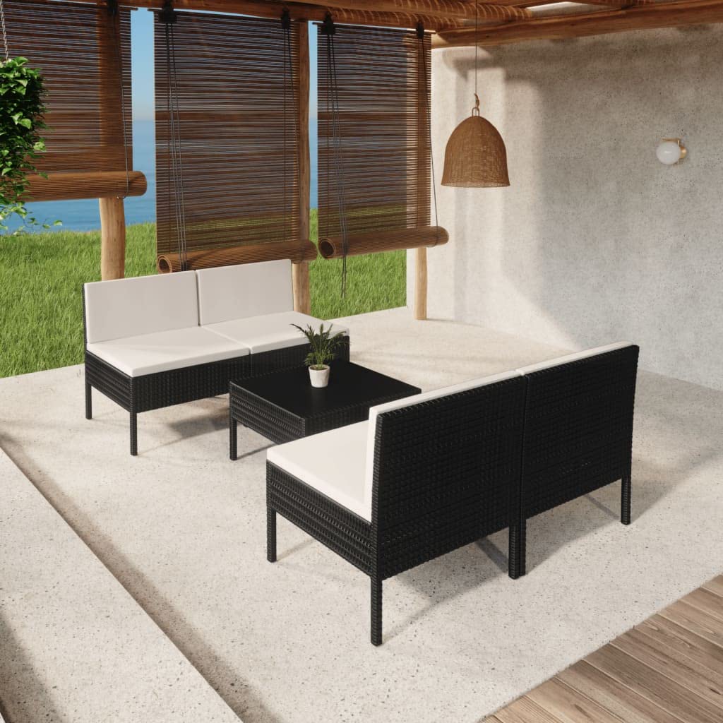 CHARMMA 5-Piece Outdoor Patio Furniture Set with Cushions - Black Poly Rattan Lounge Set for Garden, Poolside & Backyard Relaxation (31KG)
