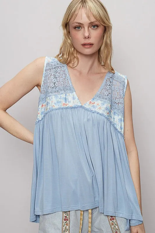 Lace Floral Beachy Boho Top for Women - Summer Boho Chic Blouse with Floral Lace Trim - Perfect for Beach Vacations, Music Festivals & Casual Outings