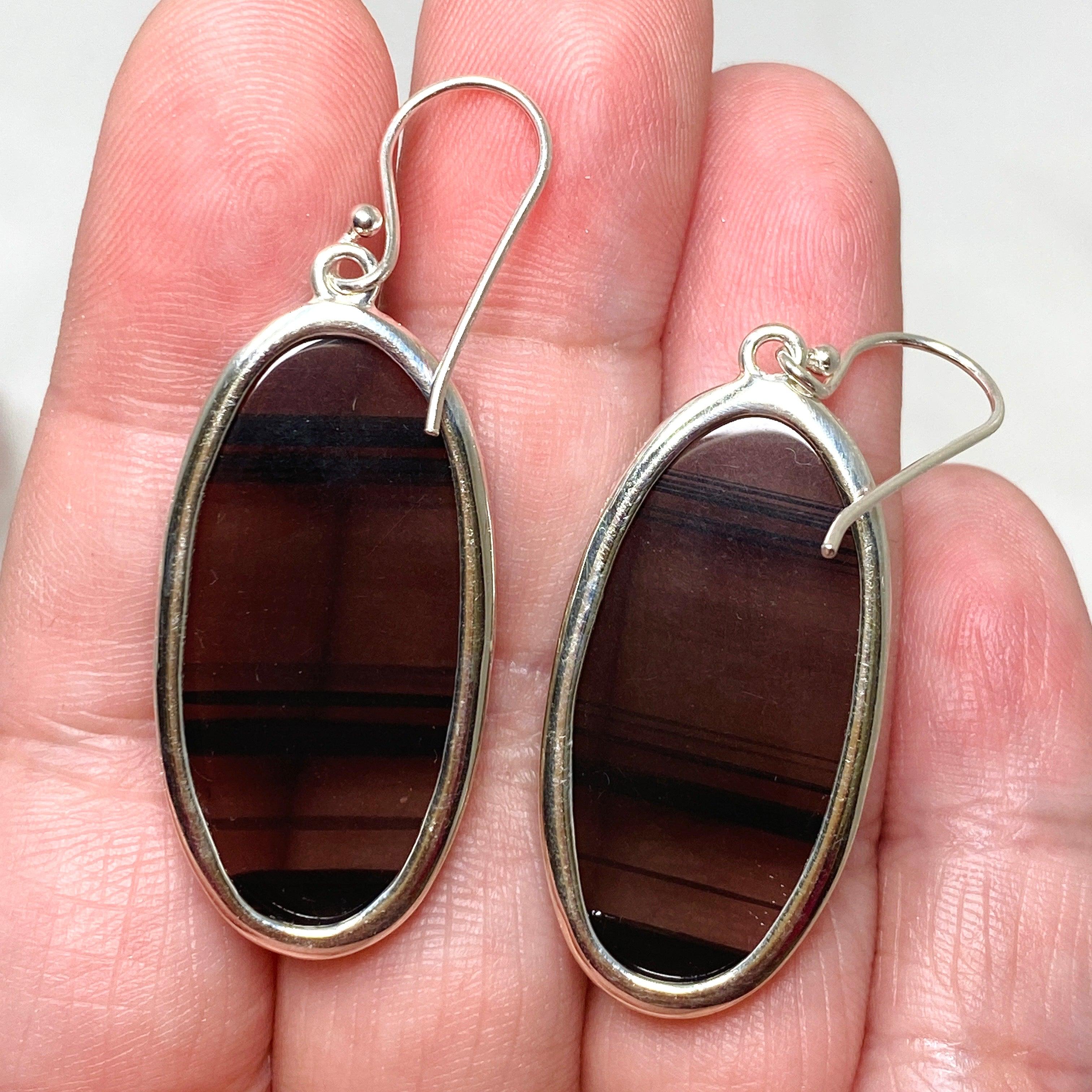 Midnight Obsidian Oval Earrings for Women - Elegant Black Gemstone Jewelry for Party, Wedding & Evening Wear - KEGJ1495