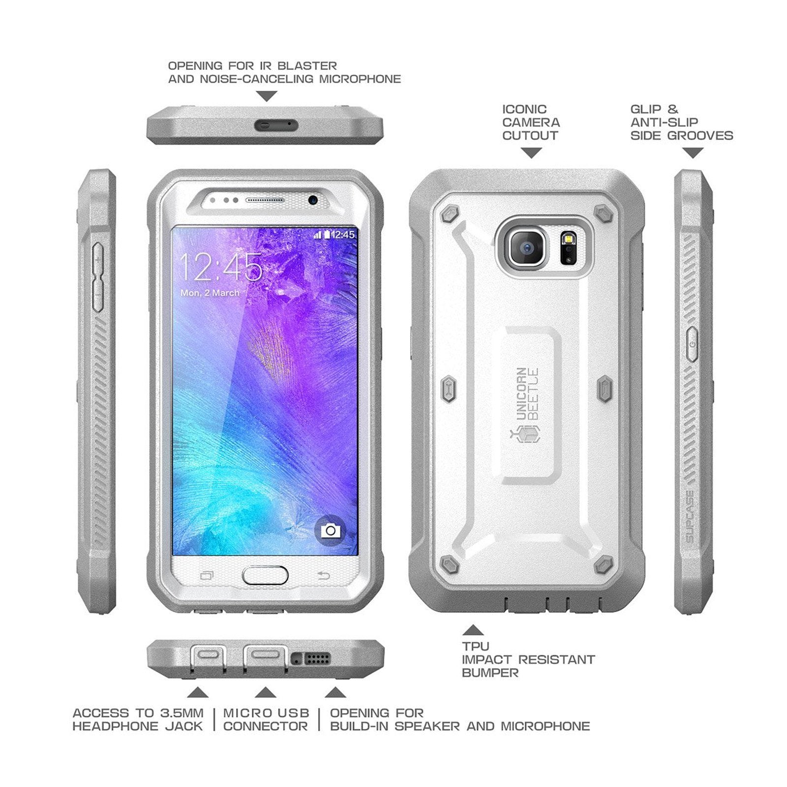 Samsung Galaxy S6 Unicorn Beetle Pro Full Body Rugged Holster Case with Built-in Screen Protector - Shockproof Protective Cover for Outdoor & Work (White) - Open Box