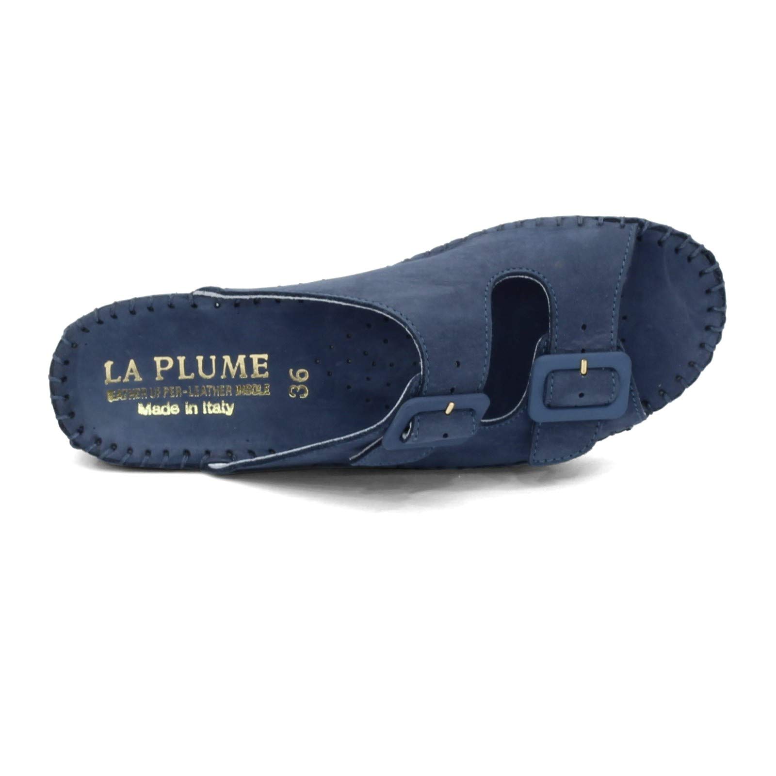 La Plume Women's Jen Sandal - Denim Nubuck Leather Comfortable Casual Shoes Size 40 M (US 9) for Summer Outings, Beach Walks and Everyday Wear