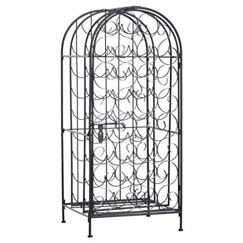 35-Bottle Freestanding Wine Rack with Slide-Lock Latch Door - Wrought Iron Wine Cellar Storage Shelf for Liquor Bottles - Perfect for Home Bar, Kitchen, Living Room, Pub & Restaurant Use - Durable Wine Jail Cage for Organized Display and Easy Access
