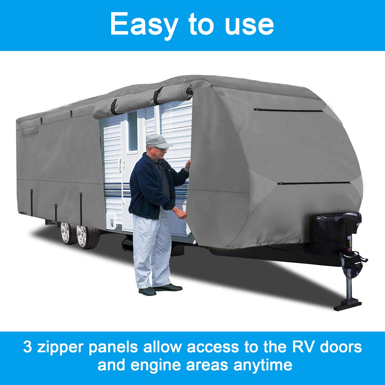 Heavy Duty 420D Ripstop Waterproof RV Cover for 26'-29' Travel Trailers - Oxford Cloth Material with Storage Bag & Windproof Buckles - Perfect for Outdoor Storage, Winter Protection, and Long-Term Vehicle Shelter