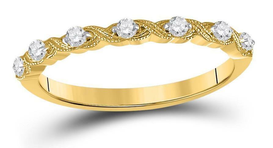 14Kt Yellow Gold Diamond Women's Stackable Band Ring - 1/8 Cttw, Dainty Wedding Ring, Anniversary Gift, Everyday Jewelry for Her