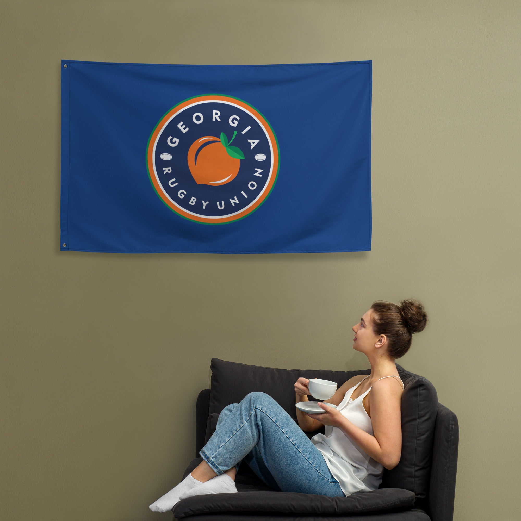 Georgia Rugby Union Wall Flag - Premium Embroidered College Sports Banner for Game Room, Man Cave & Tailgating Decor