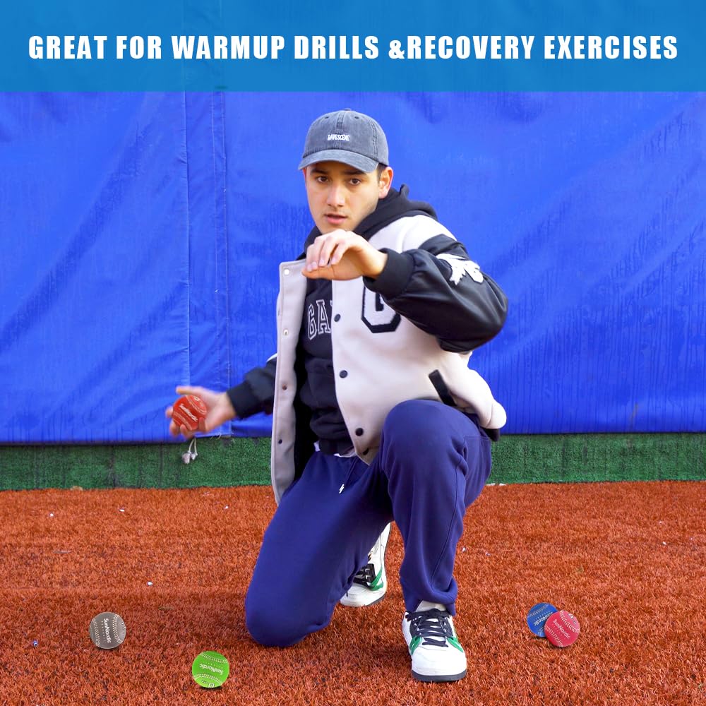 Premium Weighted Baseballs Set of 9 - Variable Weight Training Balls for Pitching & Power Improvement | Durable Leather Baseballs with Resistance Bands | Perfect for Baseball Players of All Levels - Ideal for Pitching Drills, Strength Training & Batting Practice