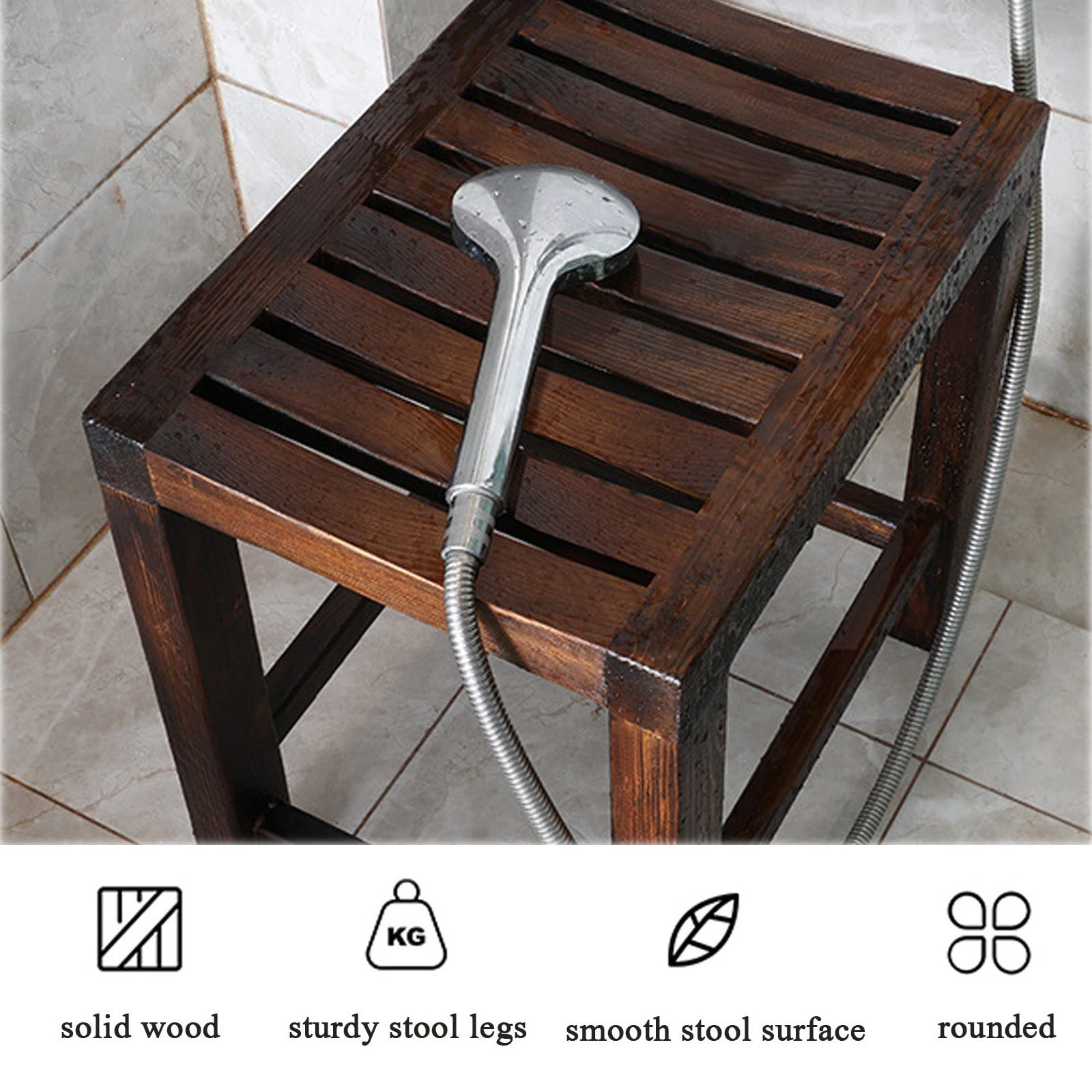 Waterproof Wooden Shower Stool for Adults - Non-Slip Bath Chair with Backrest for Elderly & Seniors - Spa Bathtub Stool for Bathroom, Living Room & Garden Use (42x28x35cm) - Ideal for Relaxing, Changing Shoes & Safe Bathing