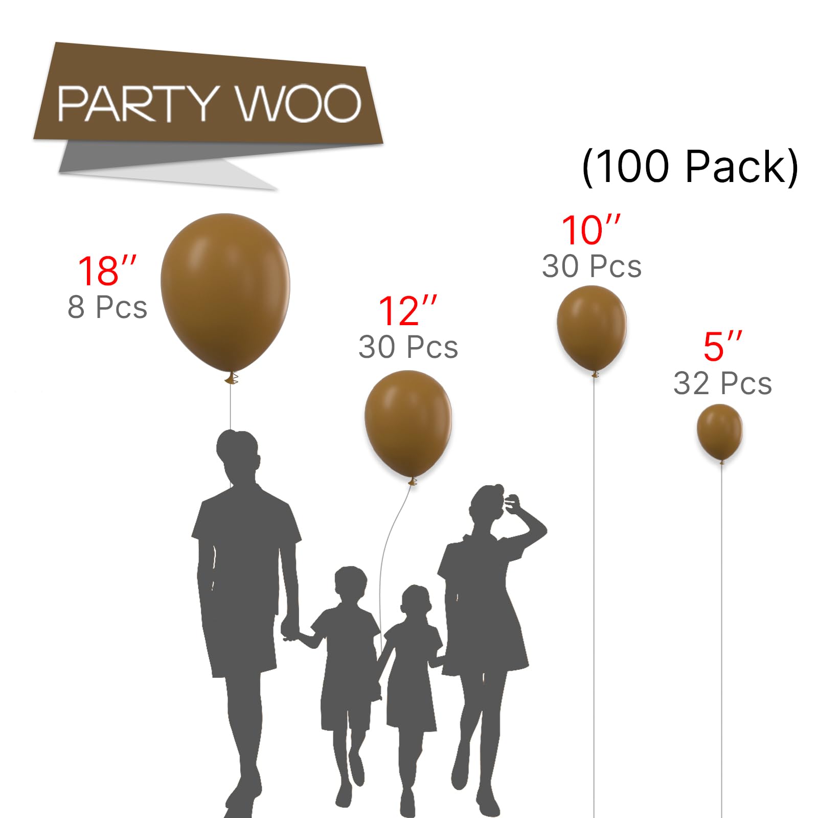 100-Pack Boho Coffee Brown Balloons for Party Decor - 18, 12, 10 & 5 Inch Mixed Sizes | Perfect for Balloon Garlands, Arches, Wedding & Birthday Party Backdrops