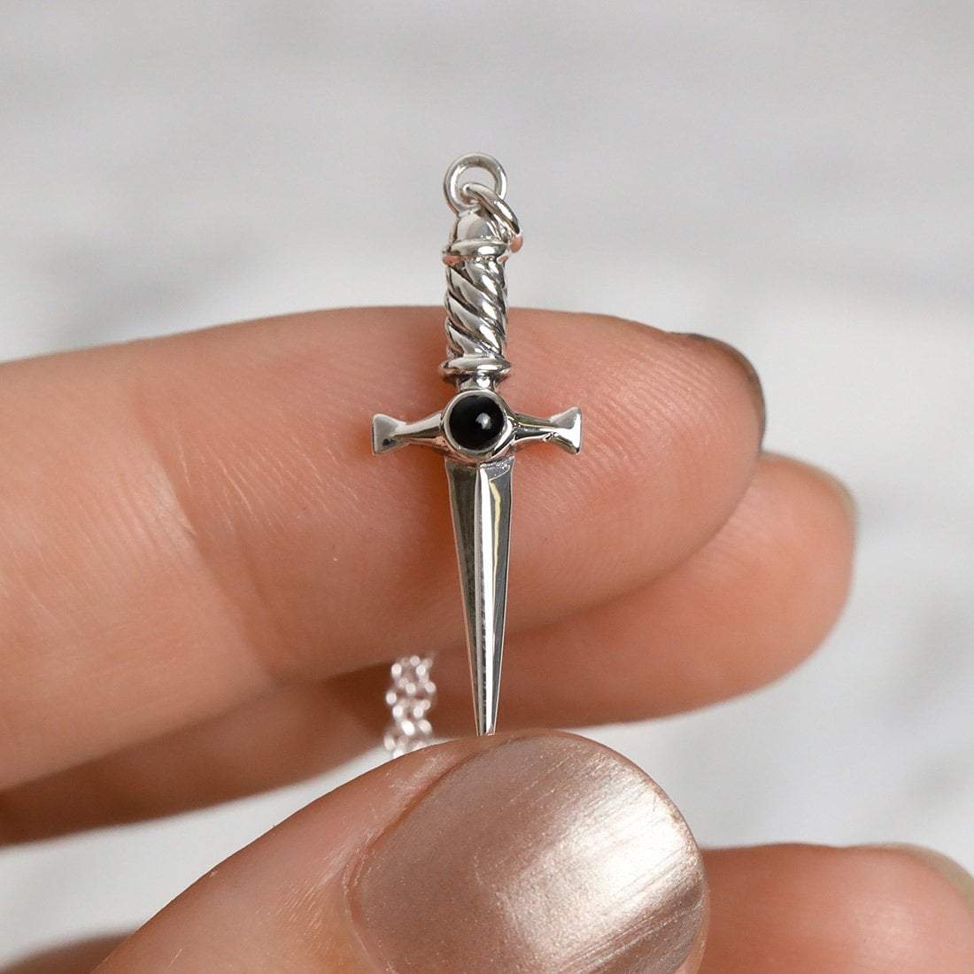 Cosmic Dagger Onyx Necklace for Women - Gothic Punk Jewelry, Black Stone Pendant, Unique Statement Piece for Halloween, Parties & Everyday Wear