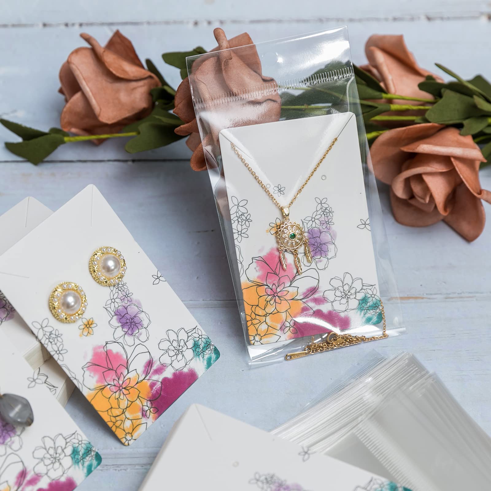 100-Pack Jewelry Display Cards with Bags - 3.5 x 2.4 Inch Necklace & Earring Holder Cards - Premium Jewelry Packaging for Retail Stores, Boutiques & Trade Shows