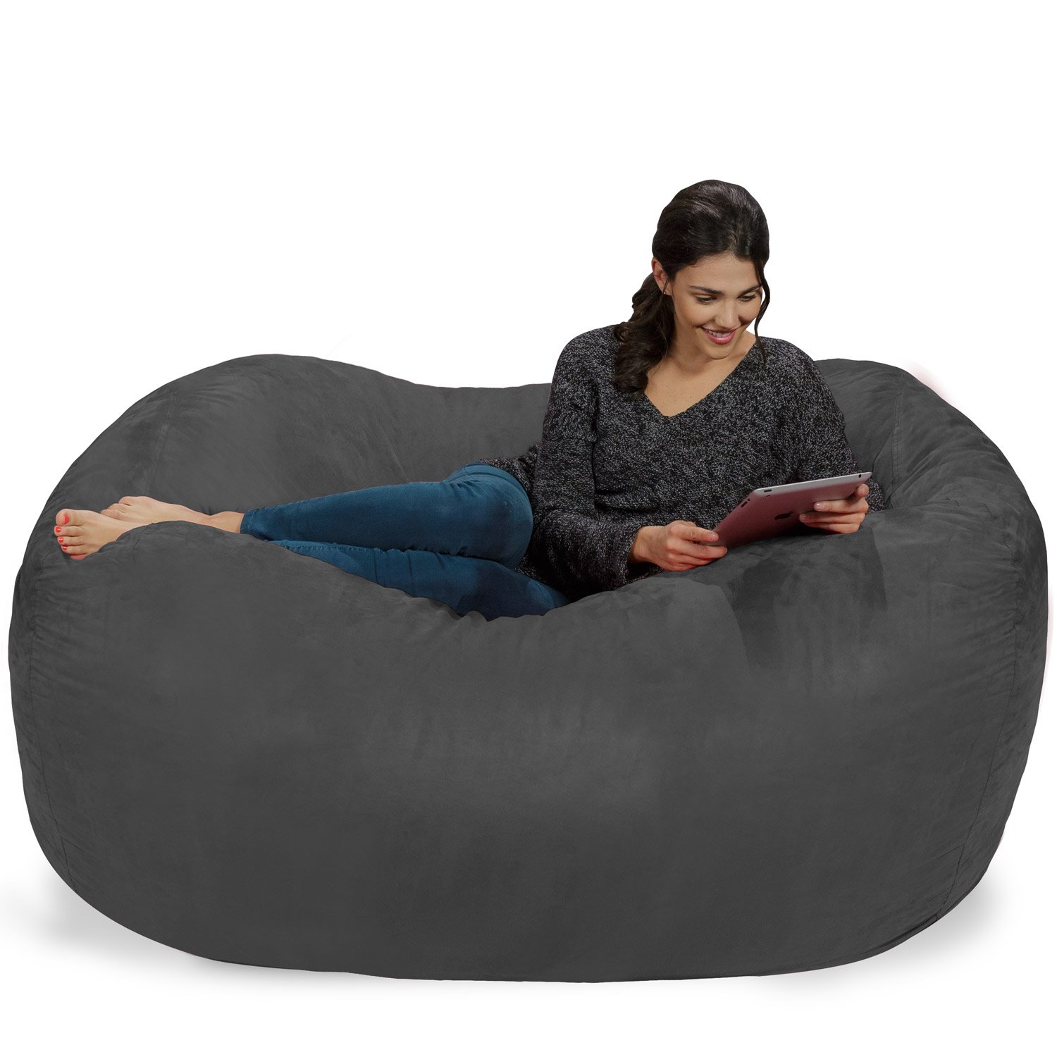 Chill Sack Bean Bag Chair - 6' Large Memory Foam Lounger with Soft Microfiber Cover (Charcoal) | Perfect for Living Room, Game Room & Dorm Relaxation