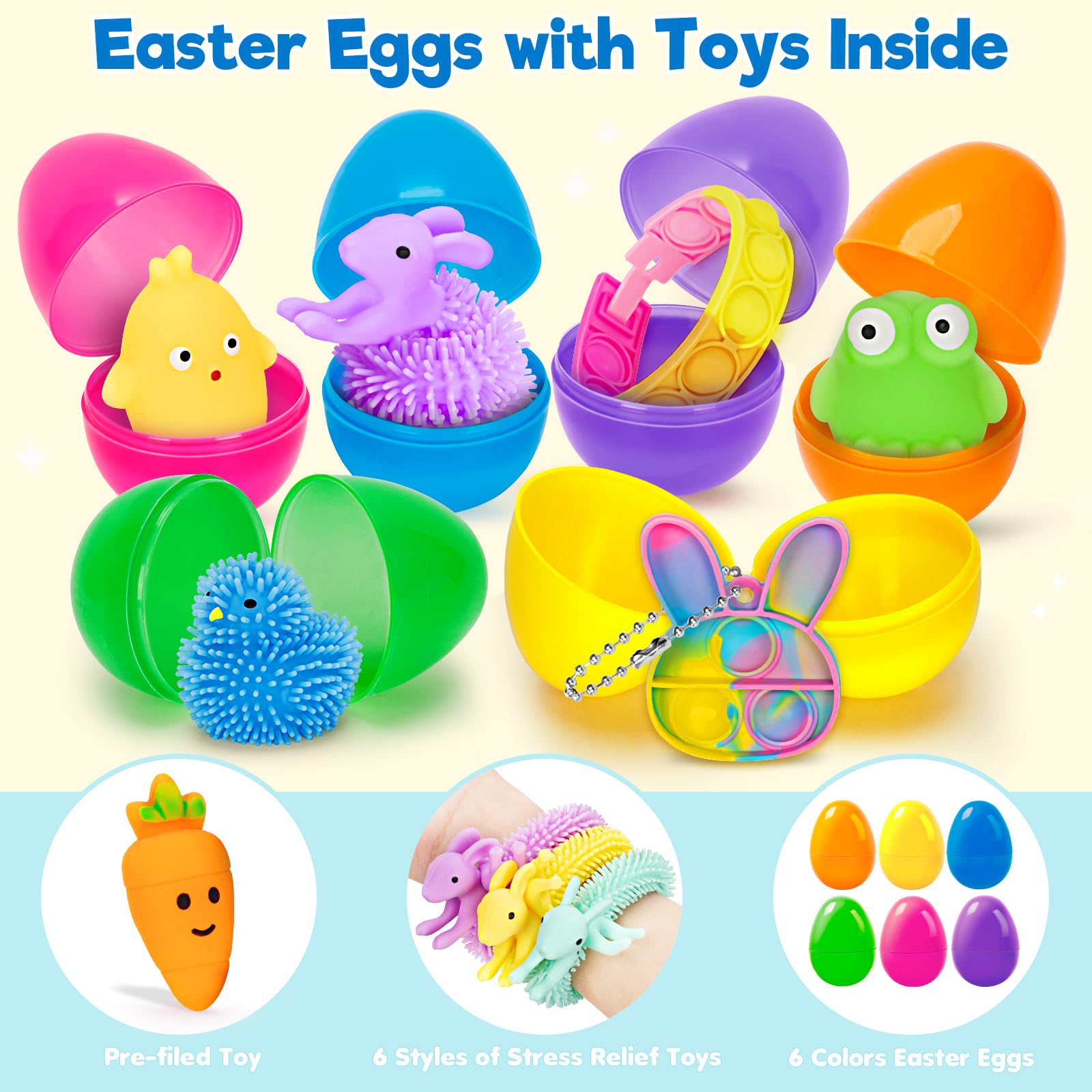 36 Packs Prefilled Easter Eggs with Toys Inside - Plastic Easter Eggs for Easter Basket Stuffers, Easter Egg Hunt Prizes & Classroom Rewards - Fun Easter Party Favors & Holiday Decorations