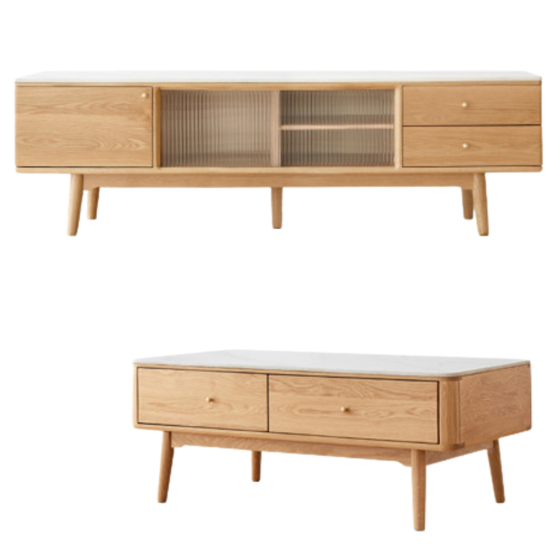 out of stock 59.1x13.8x17.7 inch/ 150x35x45сm/ Natural Wood color/Oak Rock Slab Double Drawer TV Cabinet + Coffee Table
