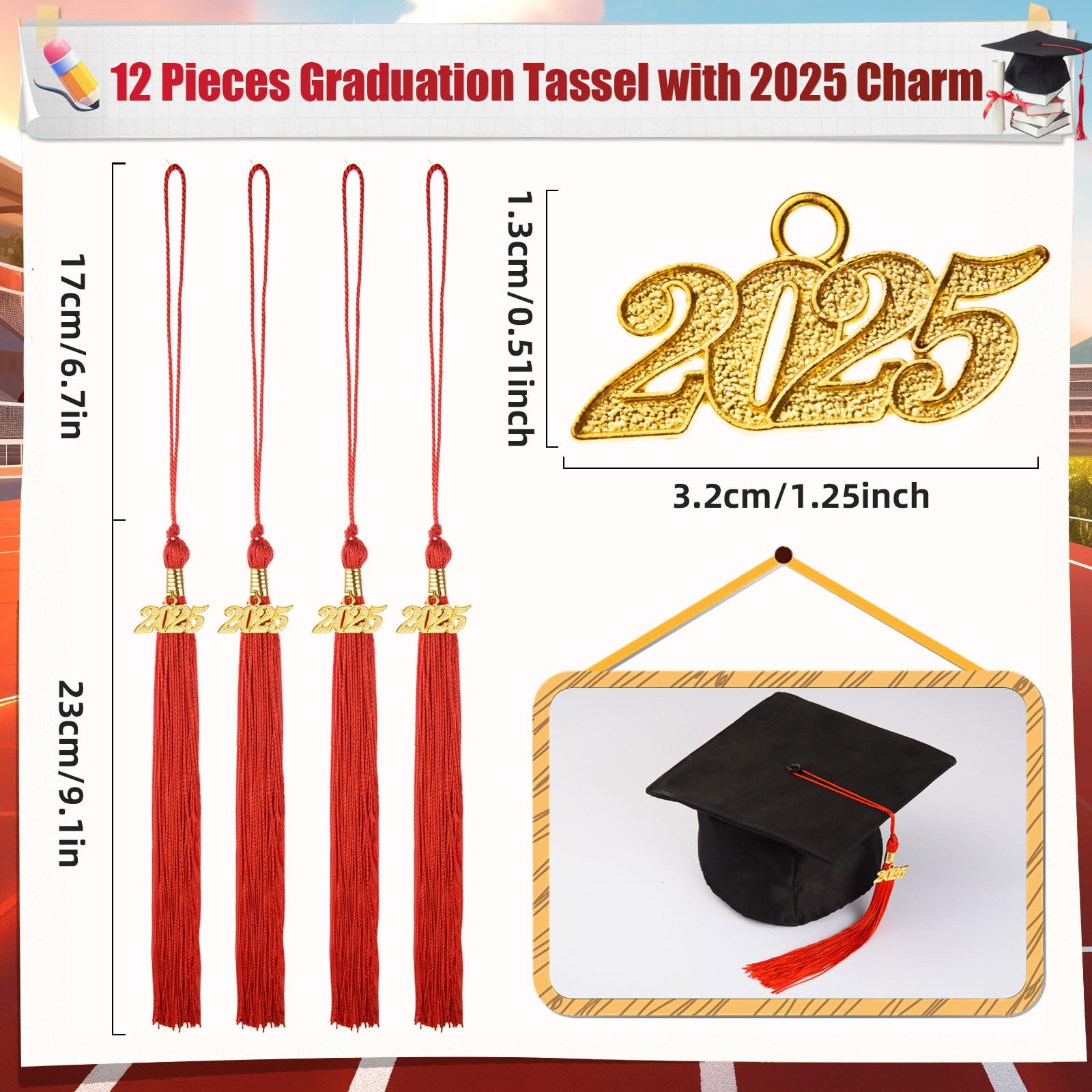 2025 Graduation Tassel Set - 12 Pack with Year Charm | Graduation Cap Decorations for High School & College Ceremonies | Graduation Party Supplies in Red | Perfect for Commencement, Photo Props & Celebration Decor