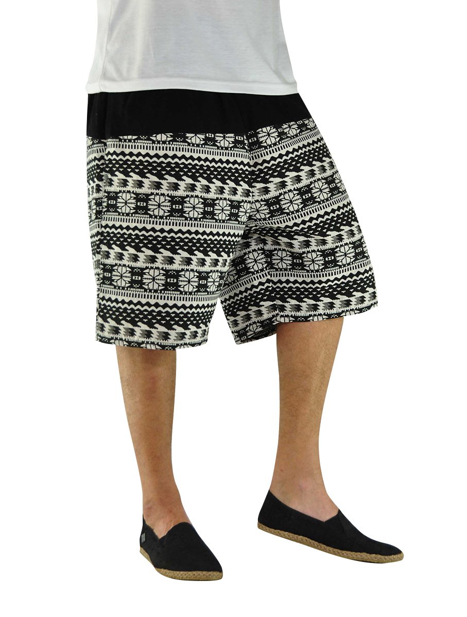 Virblatt Men's Cotton Harem Shorts - Casual Hippie Tribal Bermuda Shorts with Ethnic Pattern | Breathable & Comfortable for Festivals, Yoga, and Summer Outfits