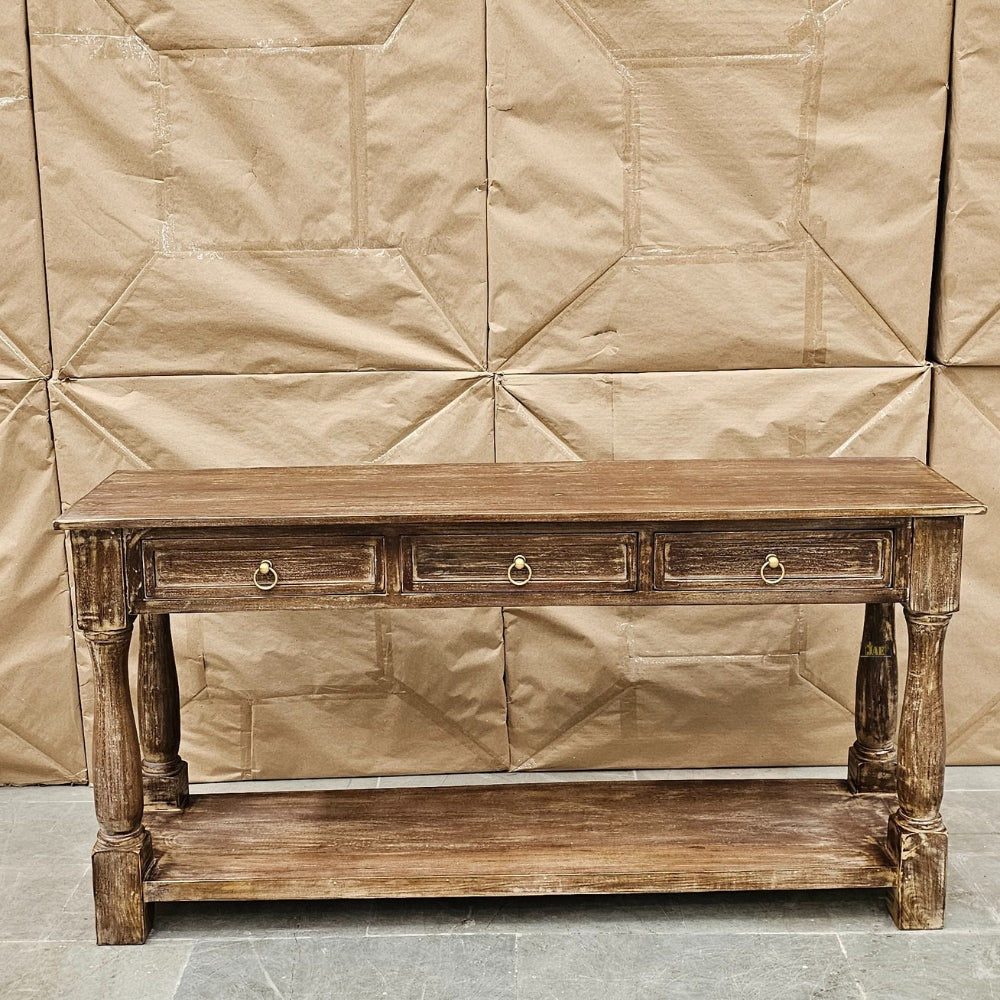 French Provincial Style Brown Wooden Pillor Console Table - Elegant Entryway & Hallway Decor for Farmhouse & Vintage Home Style