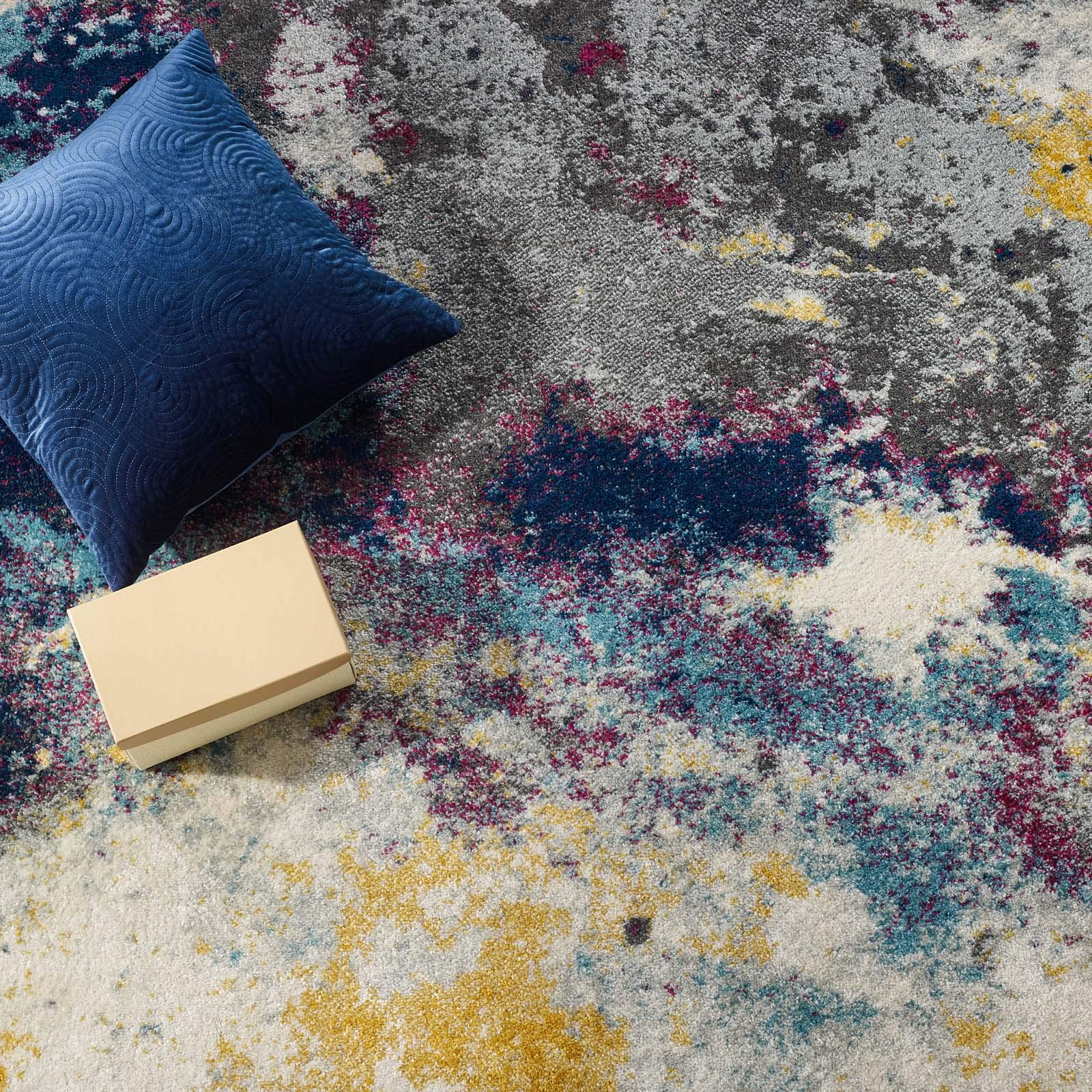 Modern Contemporary Urban Design Blue Area Rug - Soft Fabric Floor Carpet for Living Room, Lounge & Bedroom Decor | Perfect for Home, Office & Apartment Style