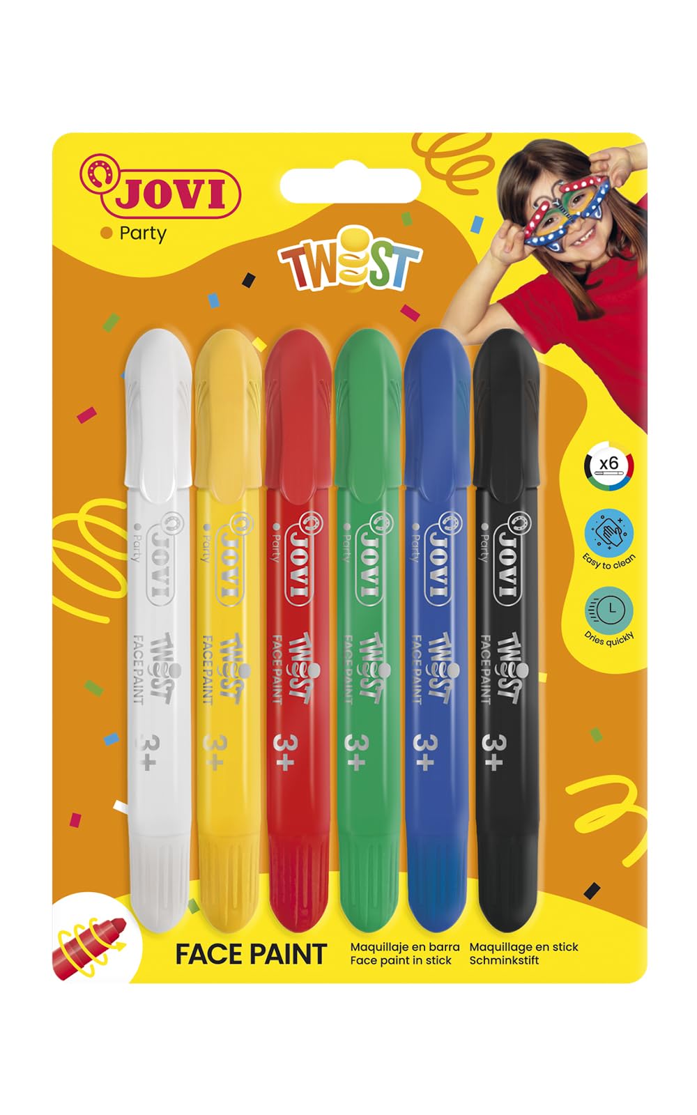 Jovi-191 Hypoallergenic Makeup Stick Set, 6 Multicolor Cream Sticks for Sensitive Skin - Non-Irritating, Vegan & Cruelty-Free - Perfect for Kids, Face Painting & Halloween Makeup