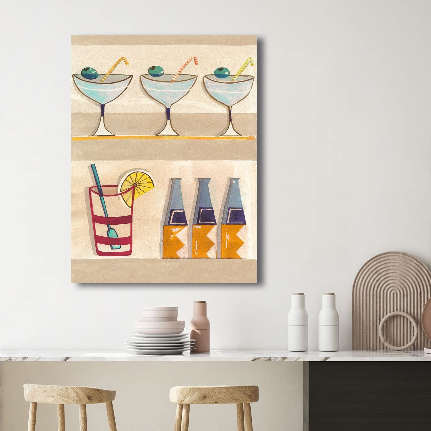 ART PRINT CAFE' – Kitchen Canvas Wall Art – Happy Hour by Pat Dupree – 50x70 cm – Perfect for Dining Room & Coffee Shop Decor