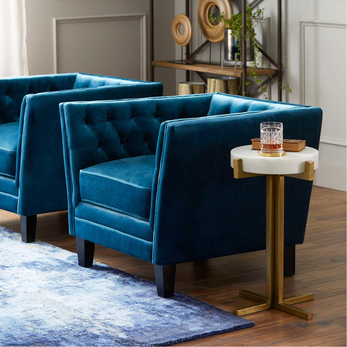 Modern Discus Side Tables - Set of 2 Round End Tables for Living Room, Bedroom - Stylish Accent Tables with Metal Base - Perfect for Small Spaces, Home Decor & Coffee Table Alternative