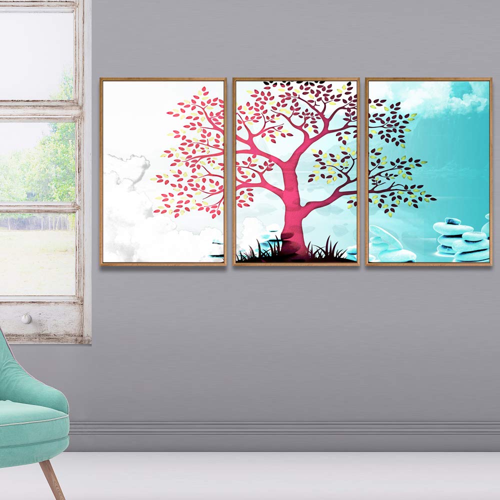 Wall26 3-Panel Abstract Tree Canvas Wall Art Set - 16x24 Inch Framed Modern Prints for Living Room & Bedroom Decor - Ready to Hang Home Decoration Perfect for Housewarming Gifts & Interior Design