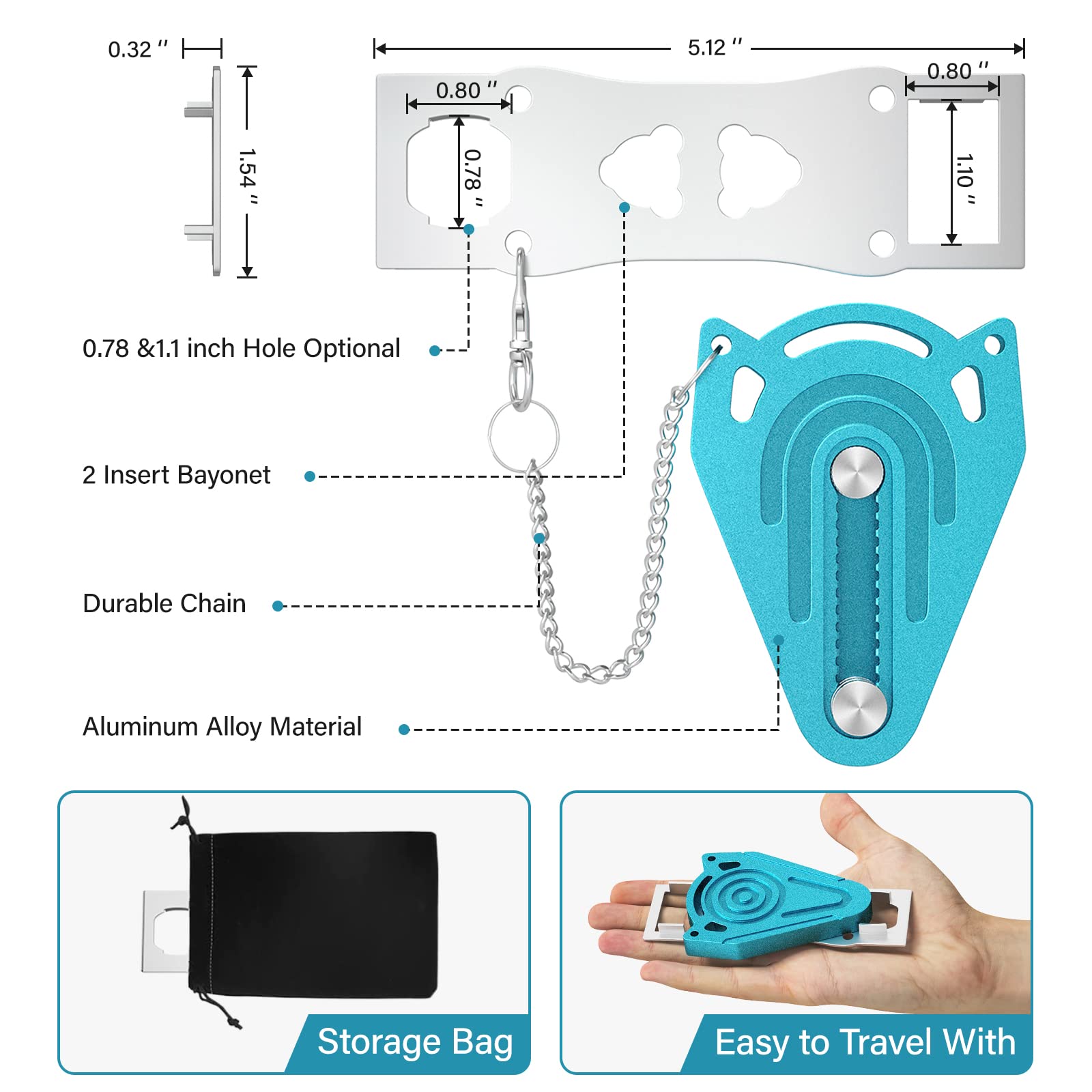 Travel Door Lock - Portable Metal Safety Lock for Hotels & Apartments | Secure Rooms from Inside