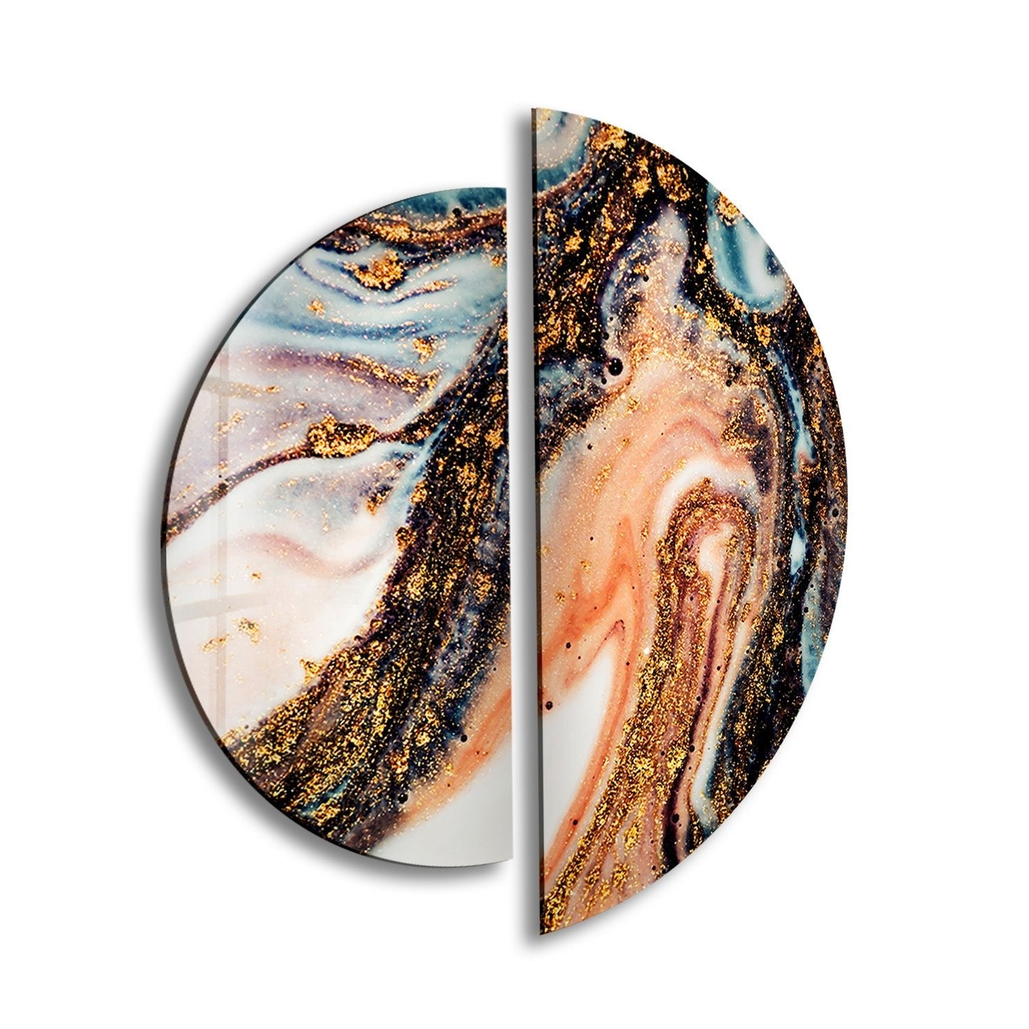 2 Piece Golden Fractal Glass Wall Art Set - Modern Abstract Geometric Decor for Living Room, Bedroom & Office - Handmade 3D Glass Panel Artwork for Home & Wall Decor