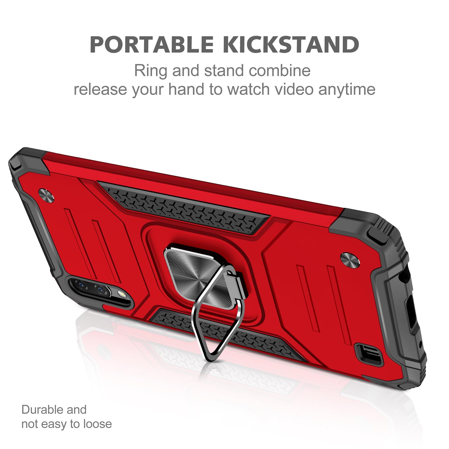 Military Grade Shockproof Case for Samsung Galaxy A10 & M10 with Built-in Kickstand - Heavy Duty Protective Cover with Holster Armor (Red) - Perfect for Outdoor Activities, Work & Travel